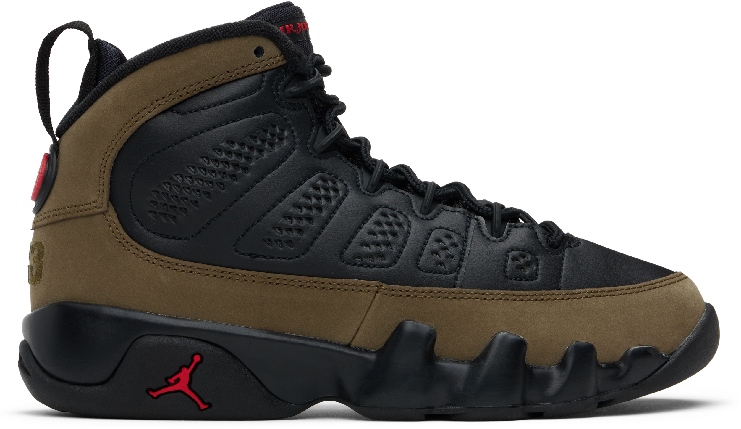Nike Big Kids Black & Khaki Air Jordan 9 Retro Sneakers In Black/red