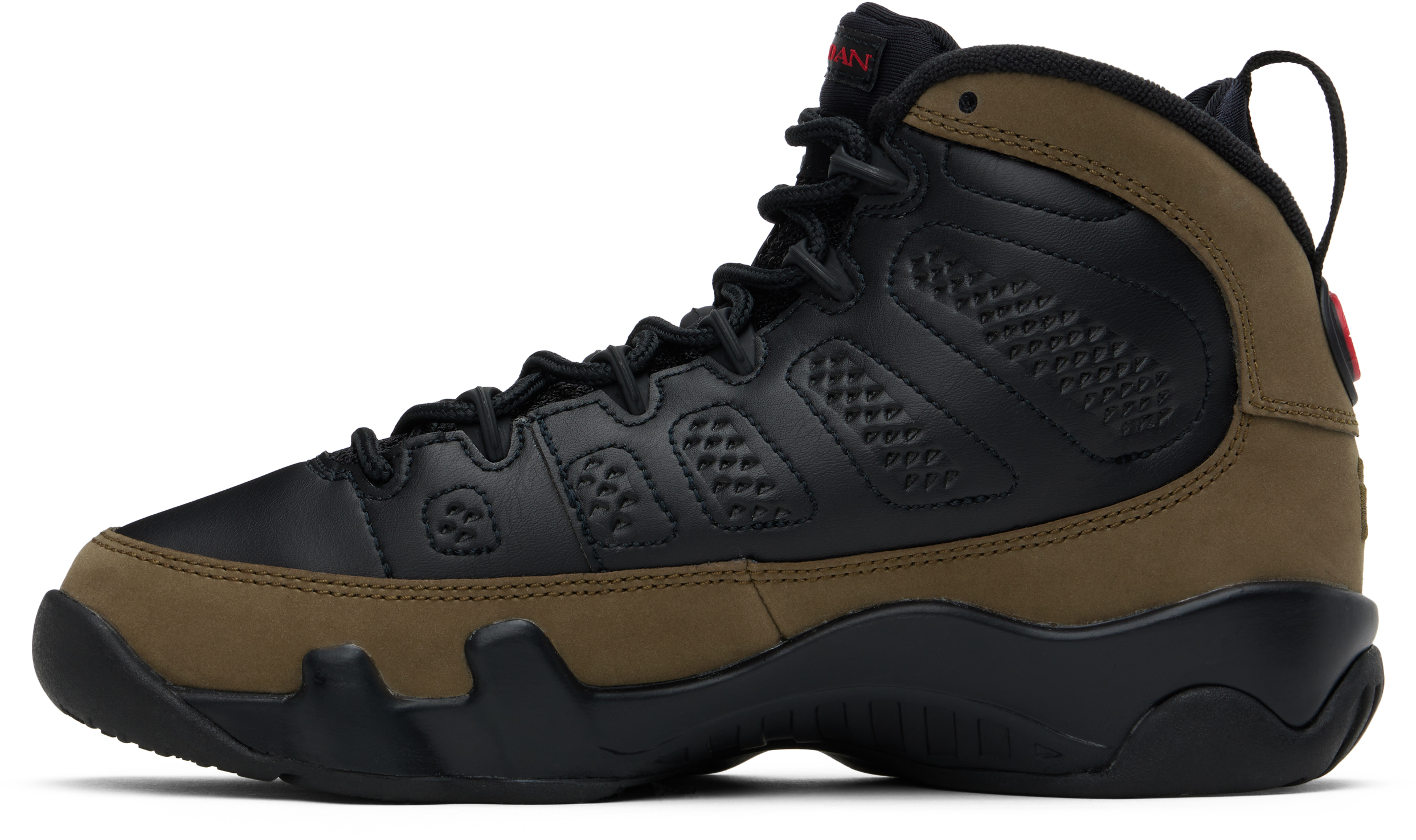 Nike Big Kids Black & Khaki Air Jordan 9 Retro Sneakers In Black/red