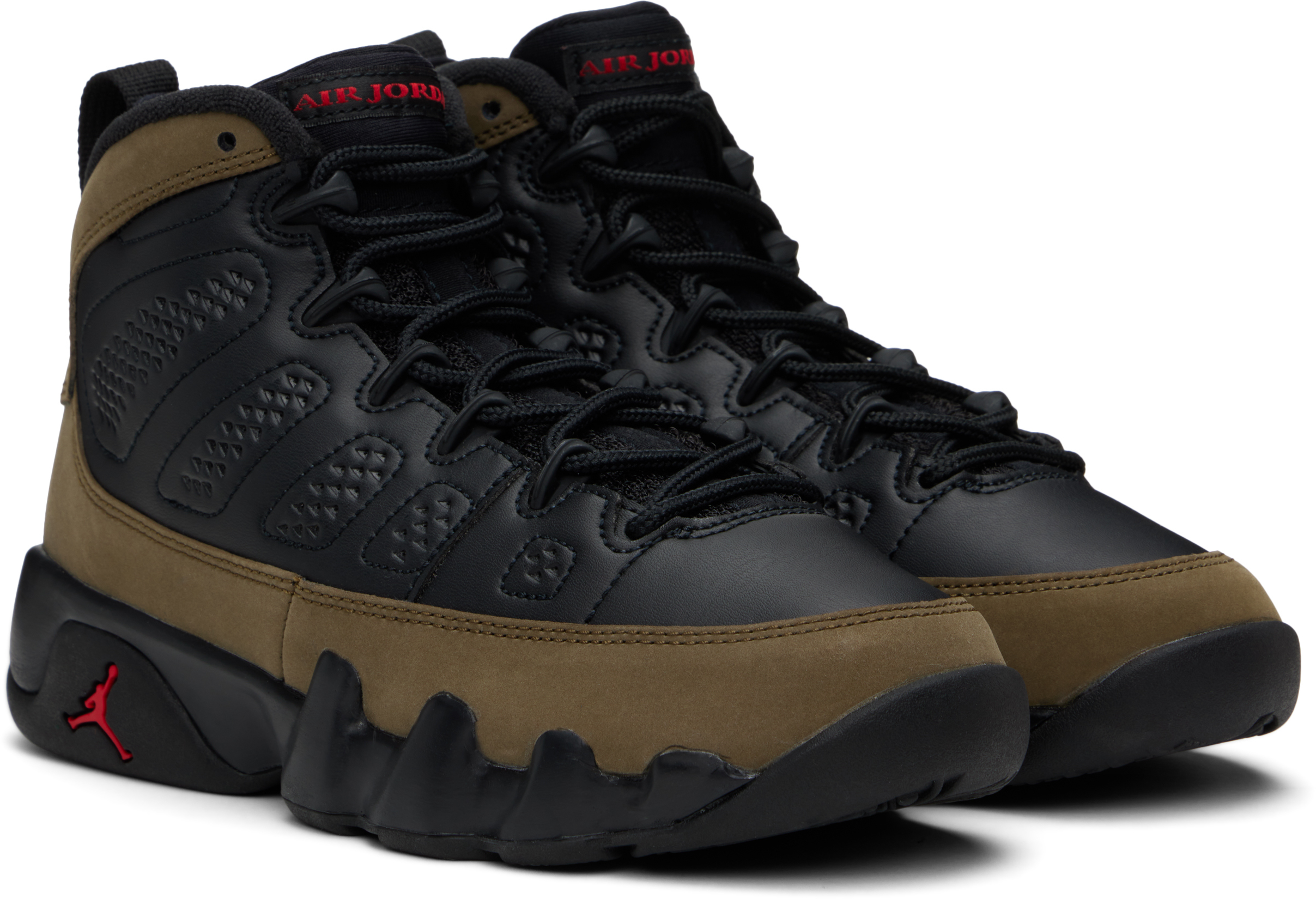 Nike Big Kids Black & Khaki Air Jordan 9 Retro Sneakers In Black/red