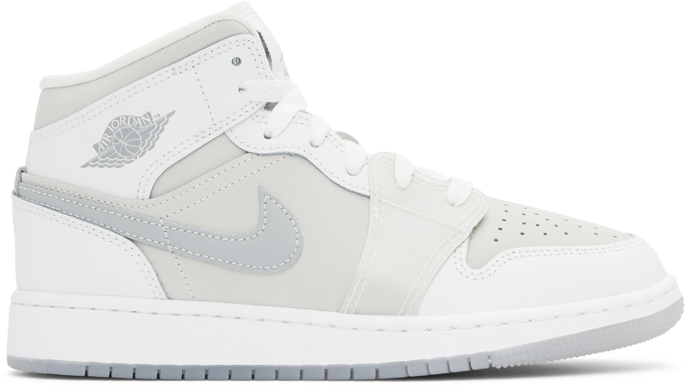 Nike Big Kids White & Gray Air Jordan 1 Mid Se Sneakers In Summit White