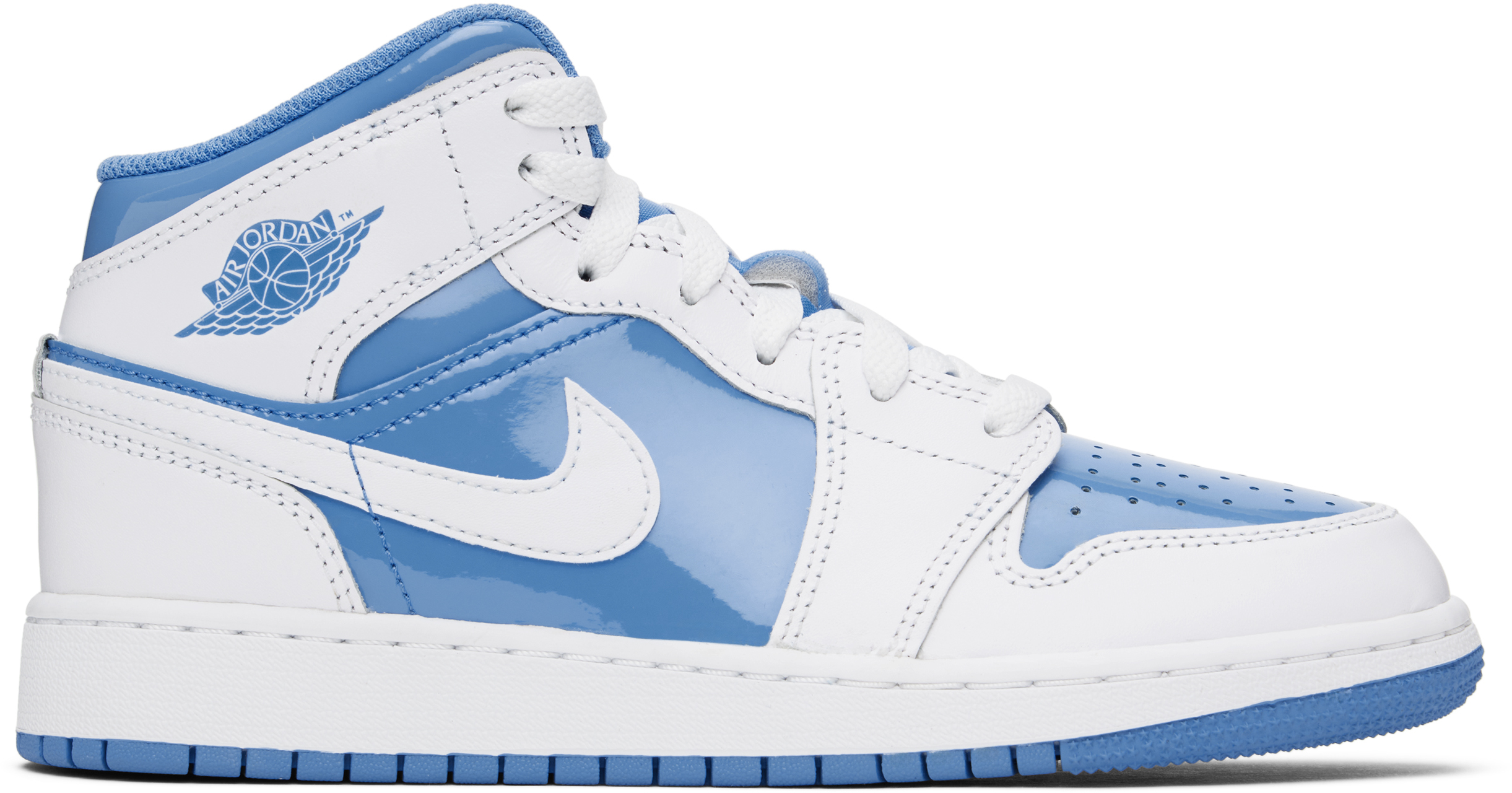 Nike Big Kids White & Blue Air Jordan 1 Mid Se Sneakers In White/legend