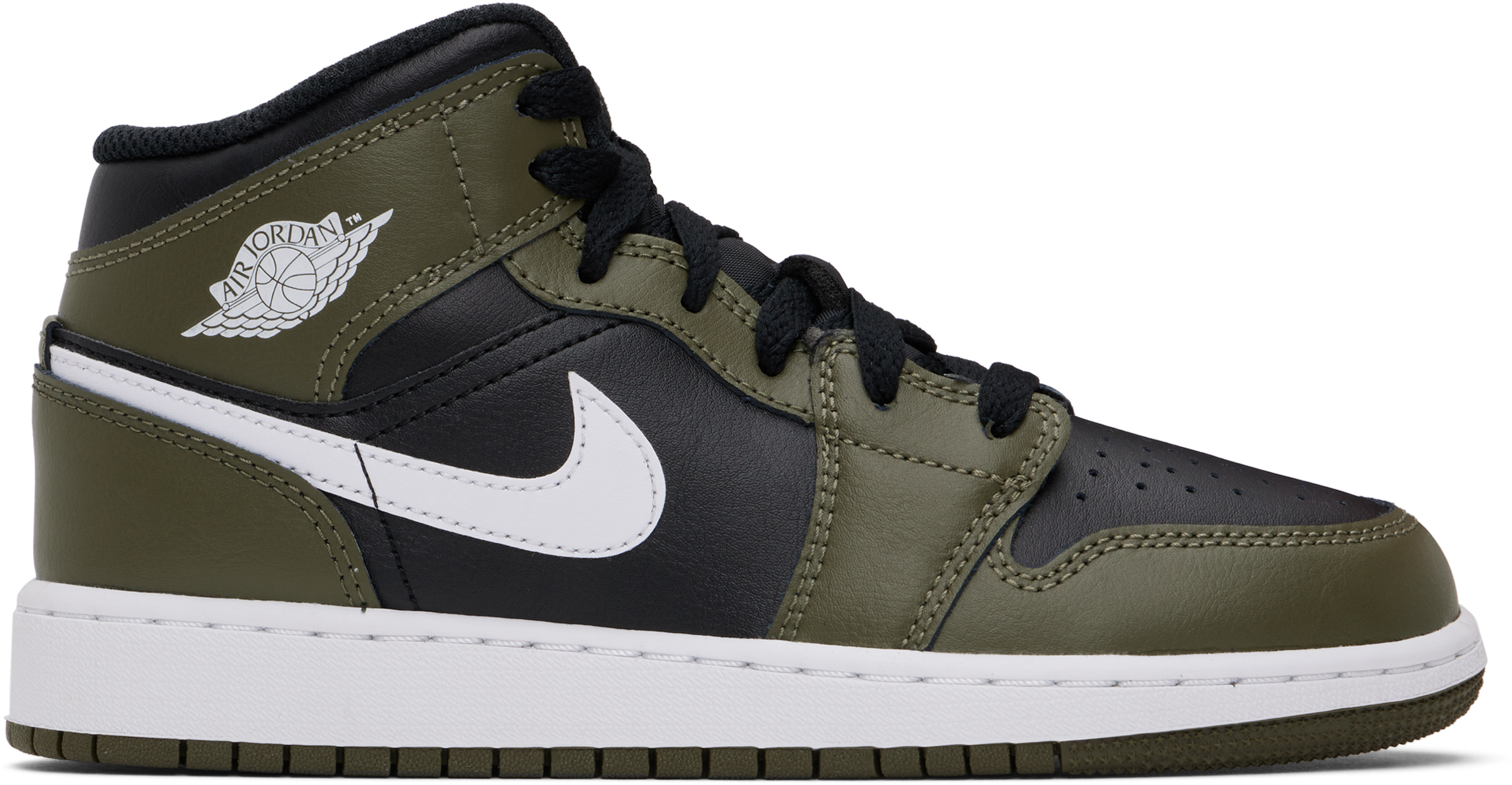 Nike Big Kids Khaki & Black Air Jordan 1 Mid Sneakers In Black/white