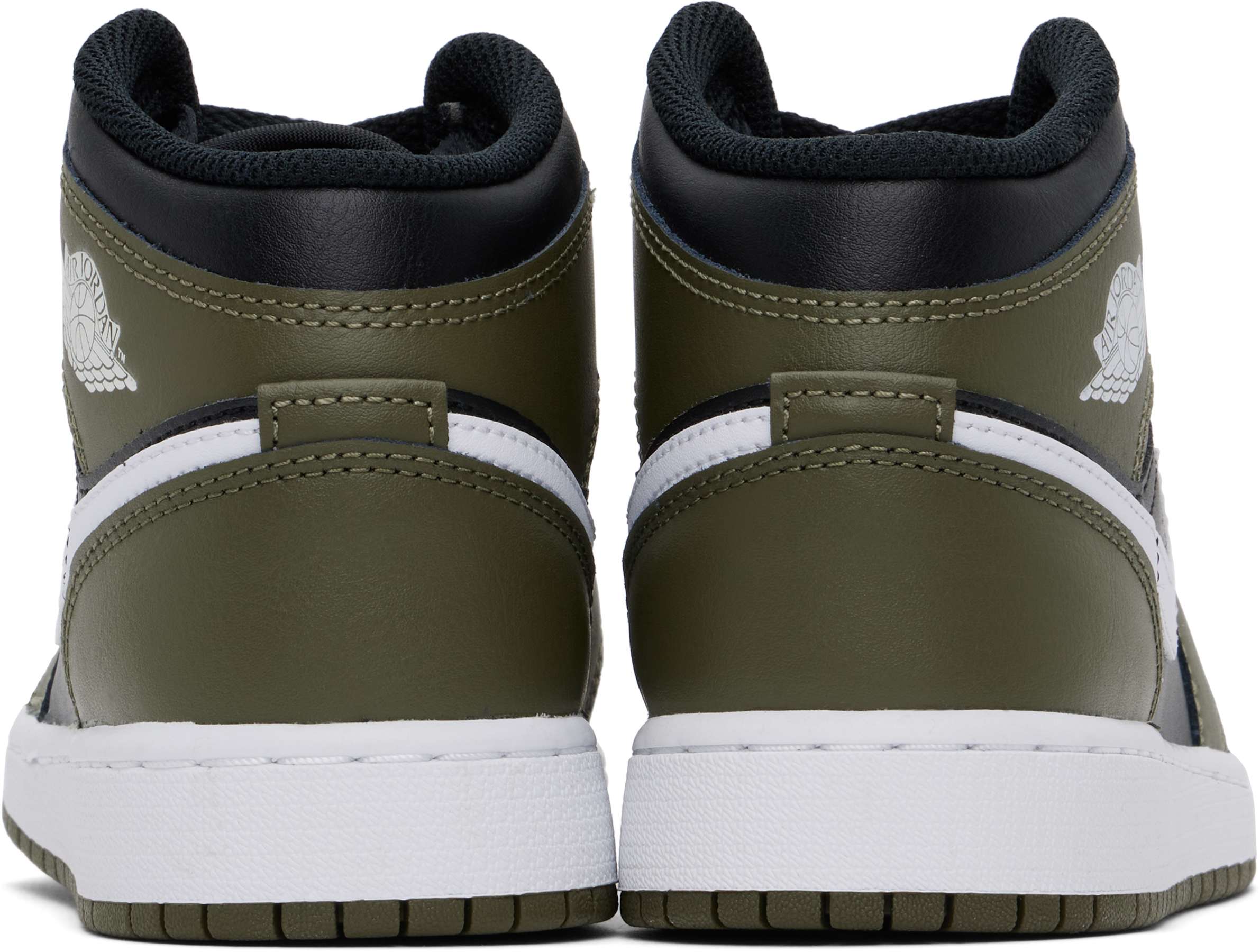 Nike Big Kids Khaki & Black Air Jordan 1 Mid Sneakers In Black/white