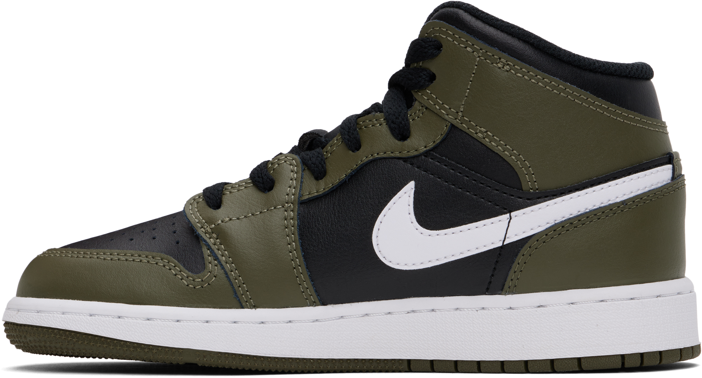 Nike Big Kids Khaki & Black Air Jordan 1 Mid Sneakers In Black/white