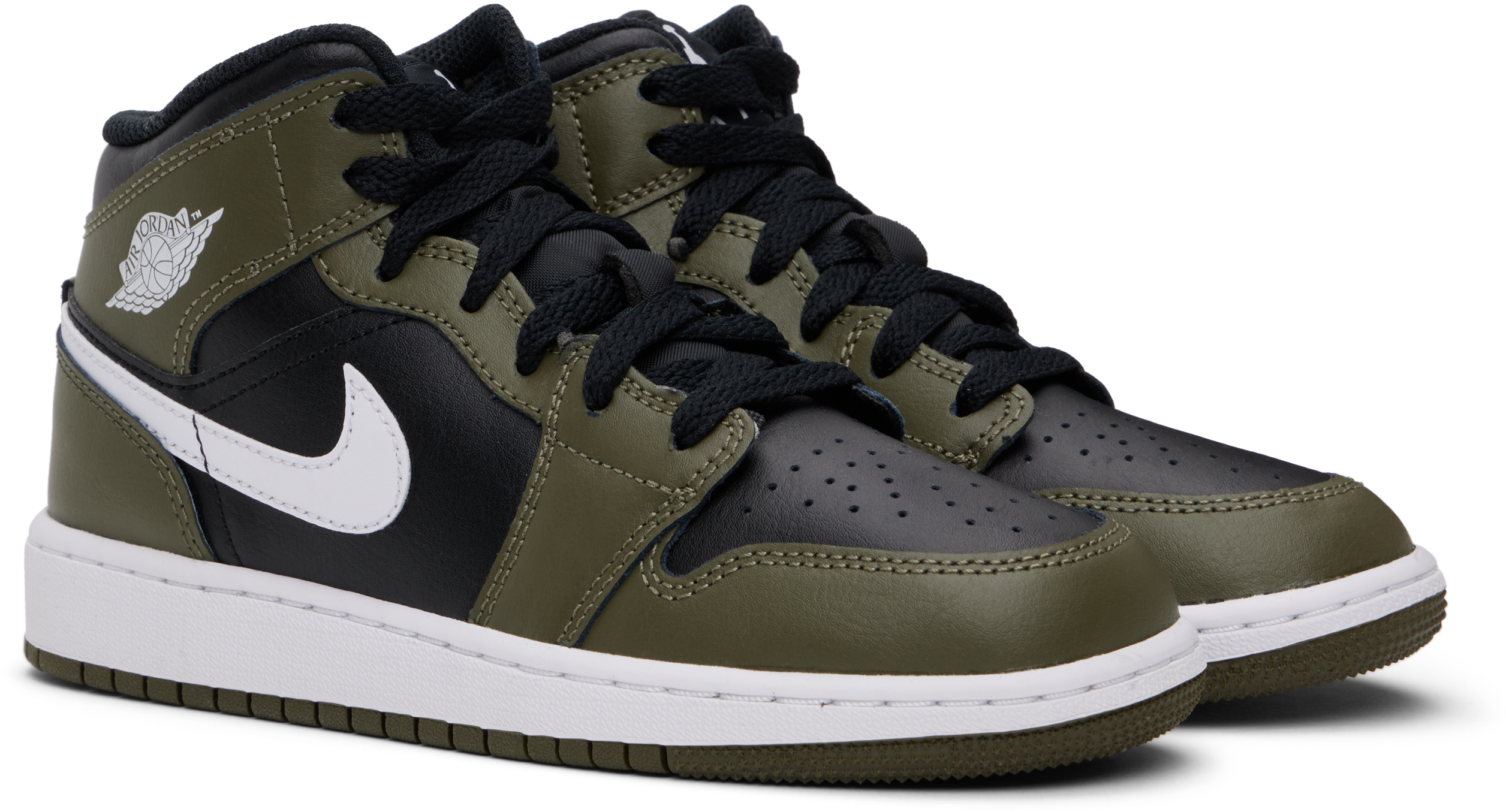 Nike Big Kids Khaki & Black Air Jordan 1 Mid Sneakers In Black/white