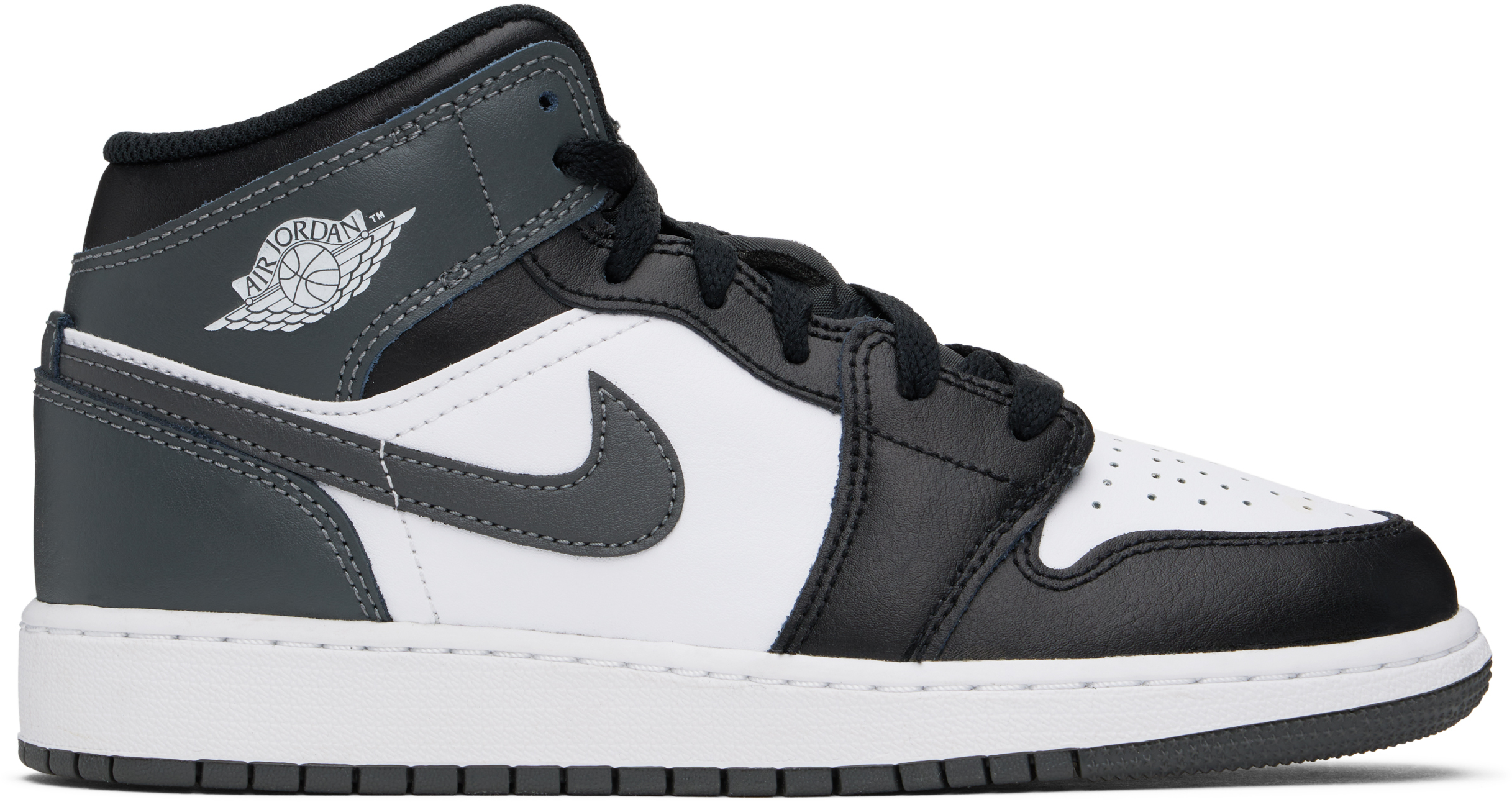 Shop Nike Big Kids Black & Gray Air Jordan 1 Mid Sneakers In Black/iron