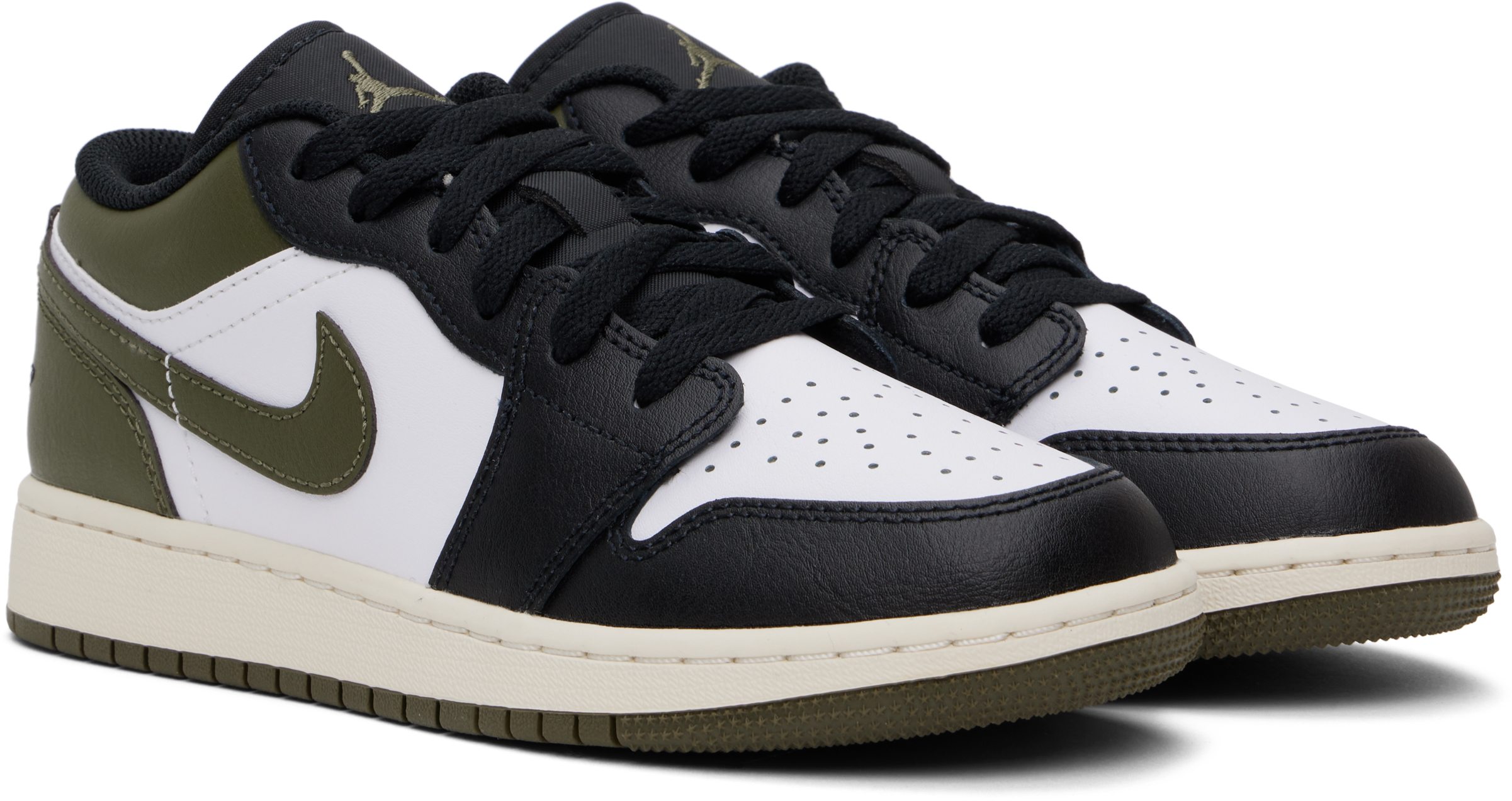 Nike Big Kids Khaki & Black Air Jordan 1 Low Sneakers In Black/white