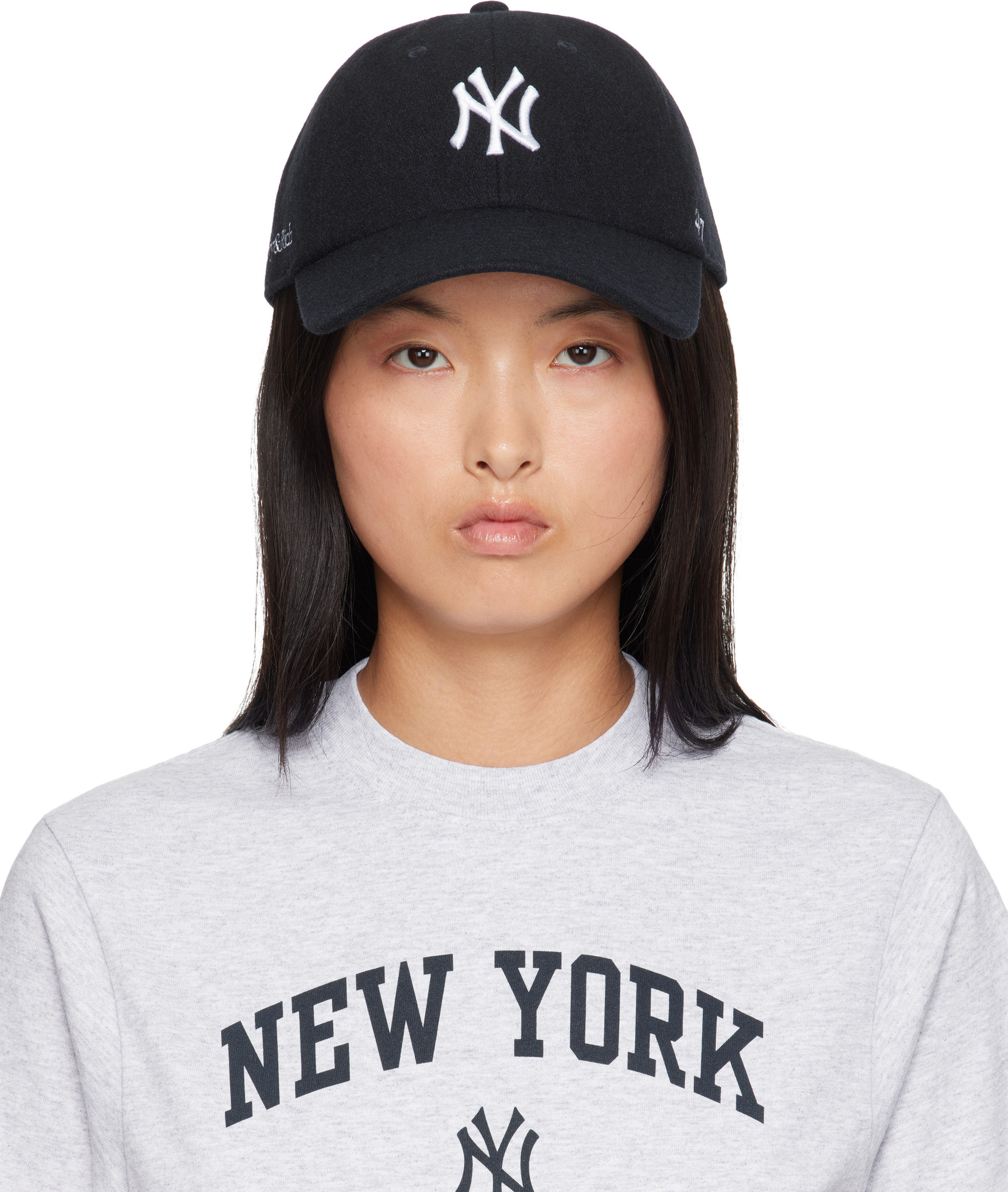 Shop Sporty And Rich '47エディション ネイビー Yankees Serif キャップ In 31 Navy White