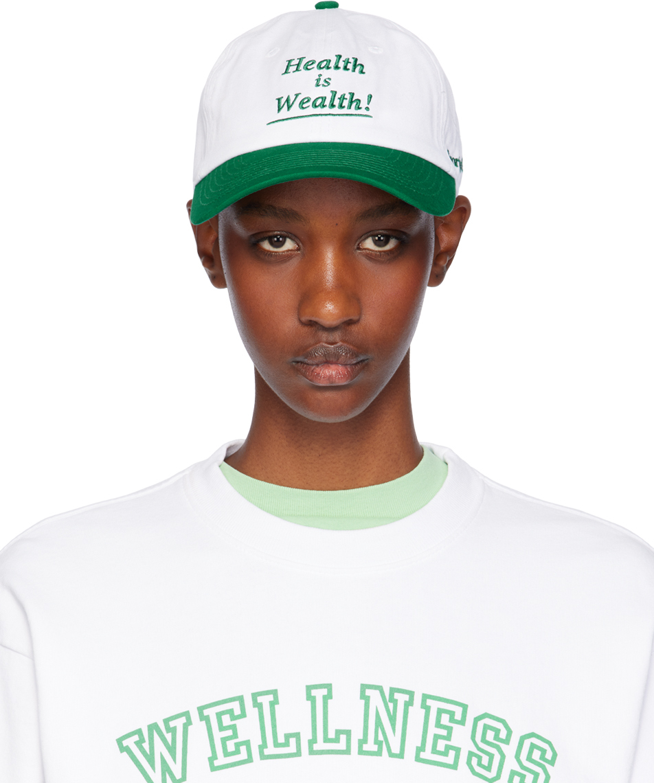 White & Green 'Health Is Wealth' Cap