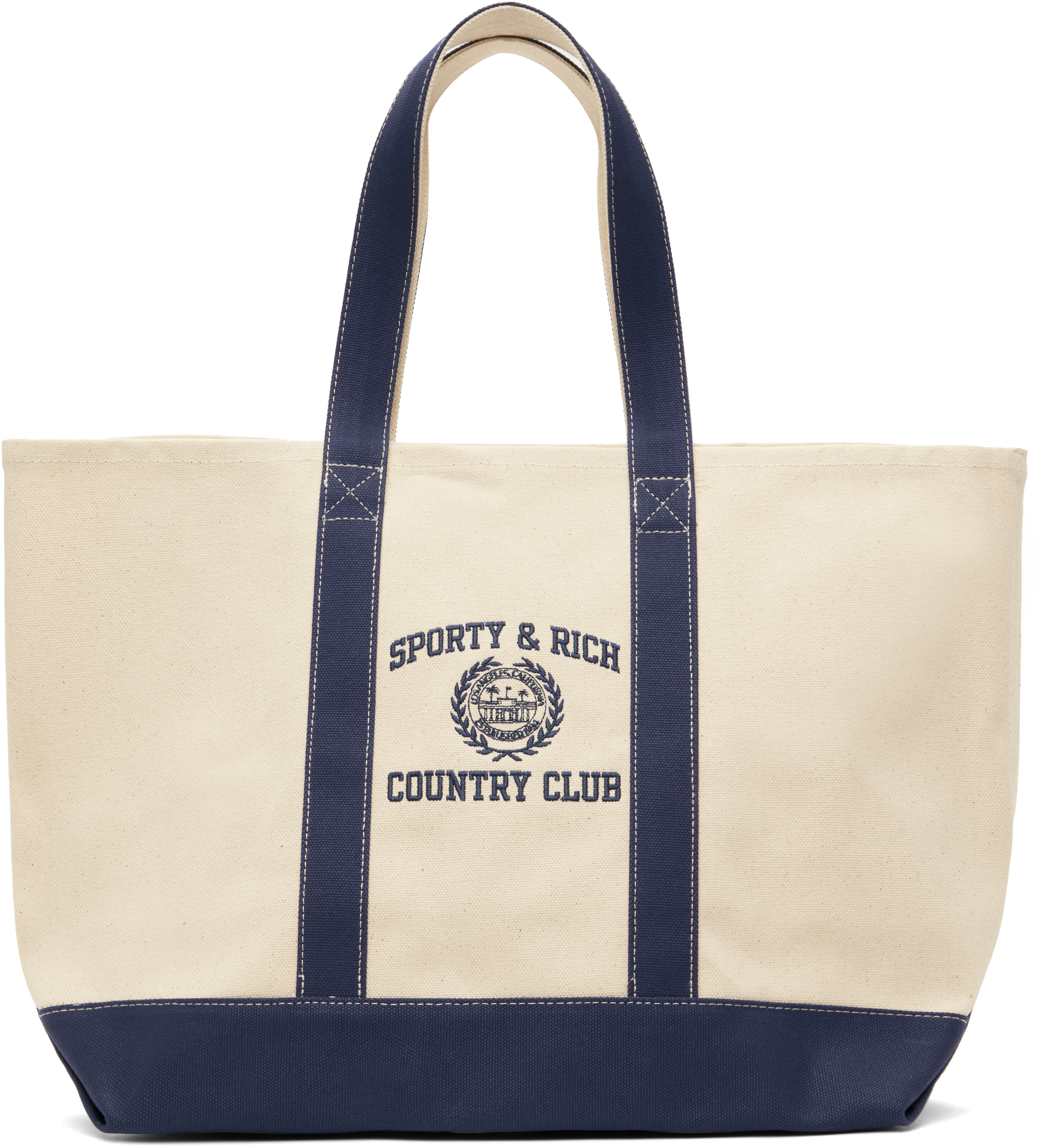 Beige & Navy Varsity Crest Tote