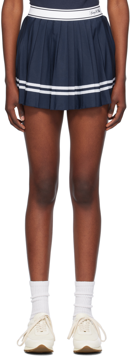 Sporty And Rich Navy Vendome Script Pleated Miniskirt In 31 Navy Navy