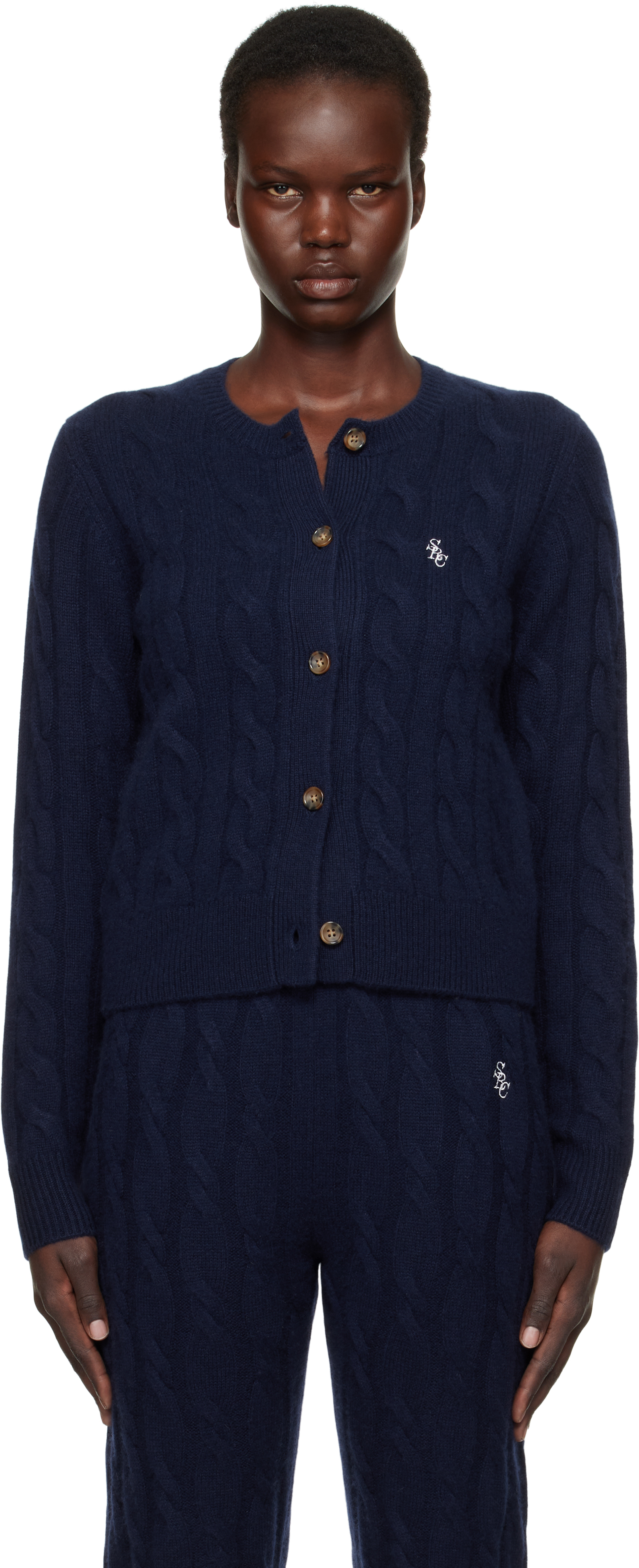 Navy 'SRC' Cableknit Cashmere Cardigan