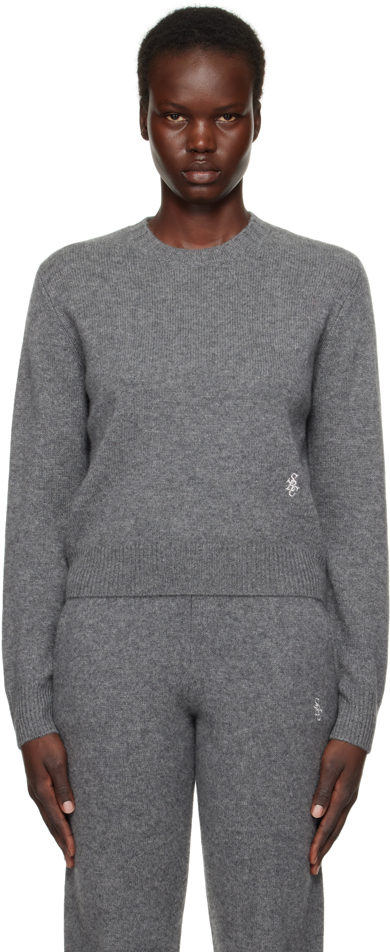 Gray 'SRC' Cashmere Crewneck Sweater