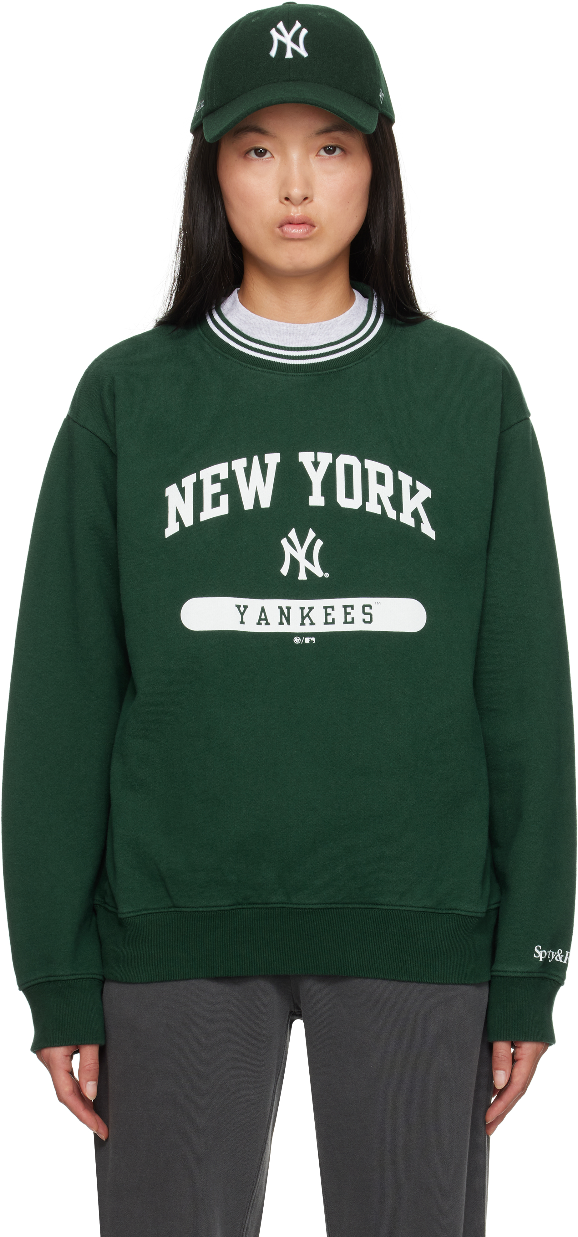 Shop Sporty And Rich Green '47 Edition Yankees League Crewneck Sweater In 15 Forest