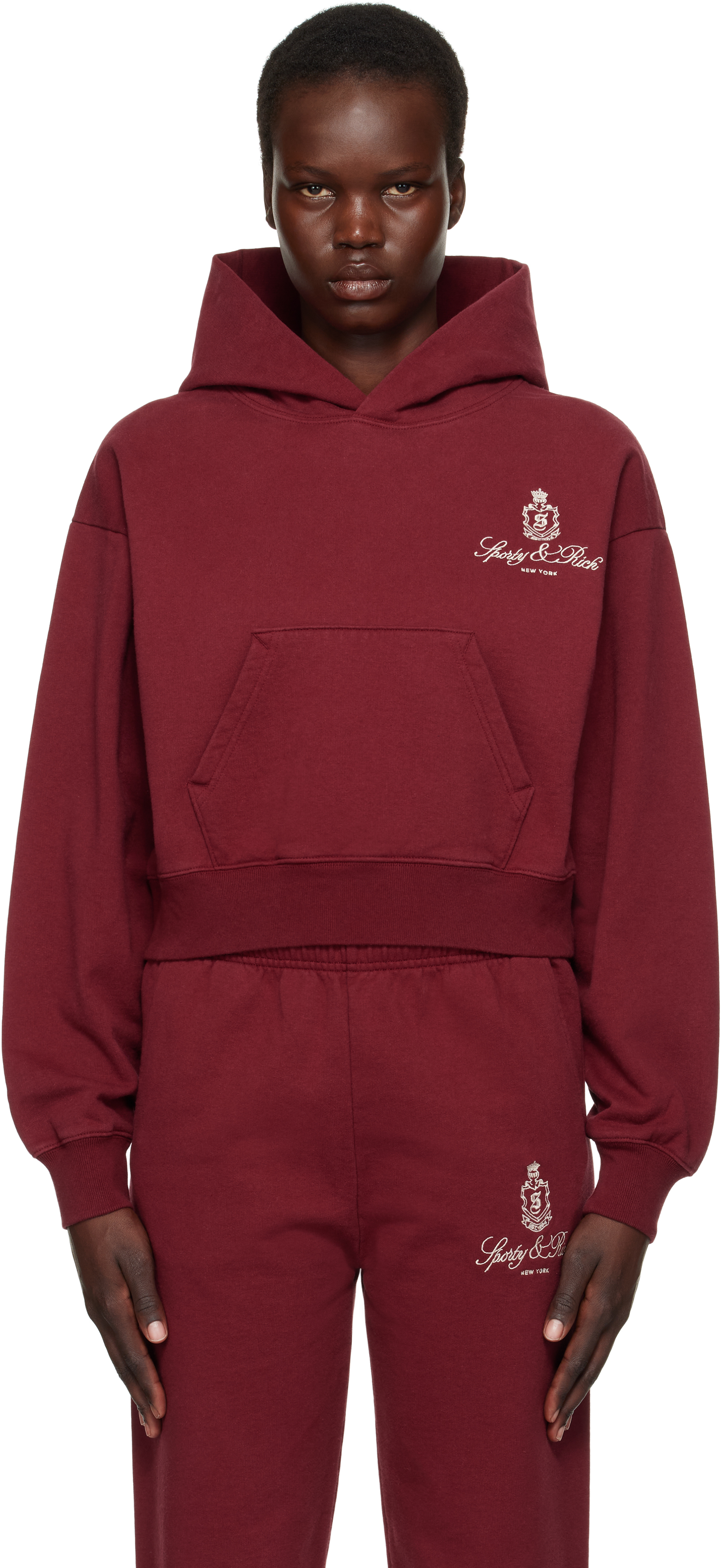 Burgundy Vendome Cropped Hoodie