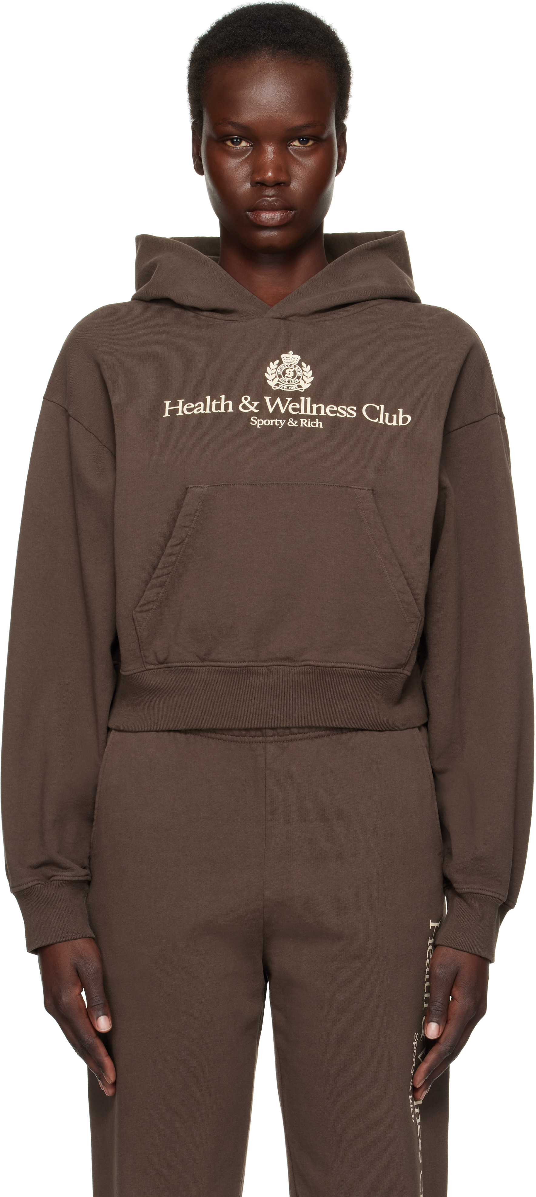 Brown H & W Crest Cropped Hoodie