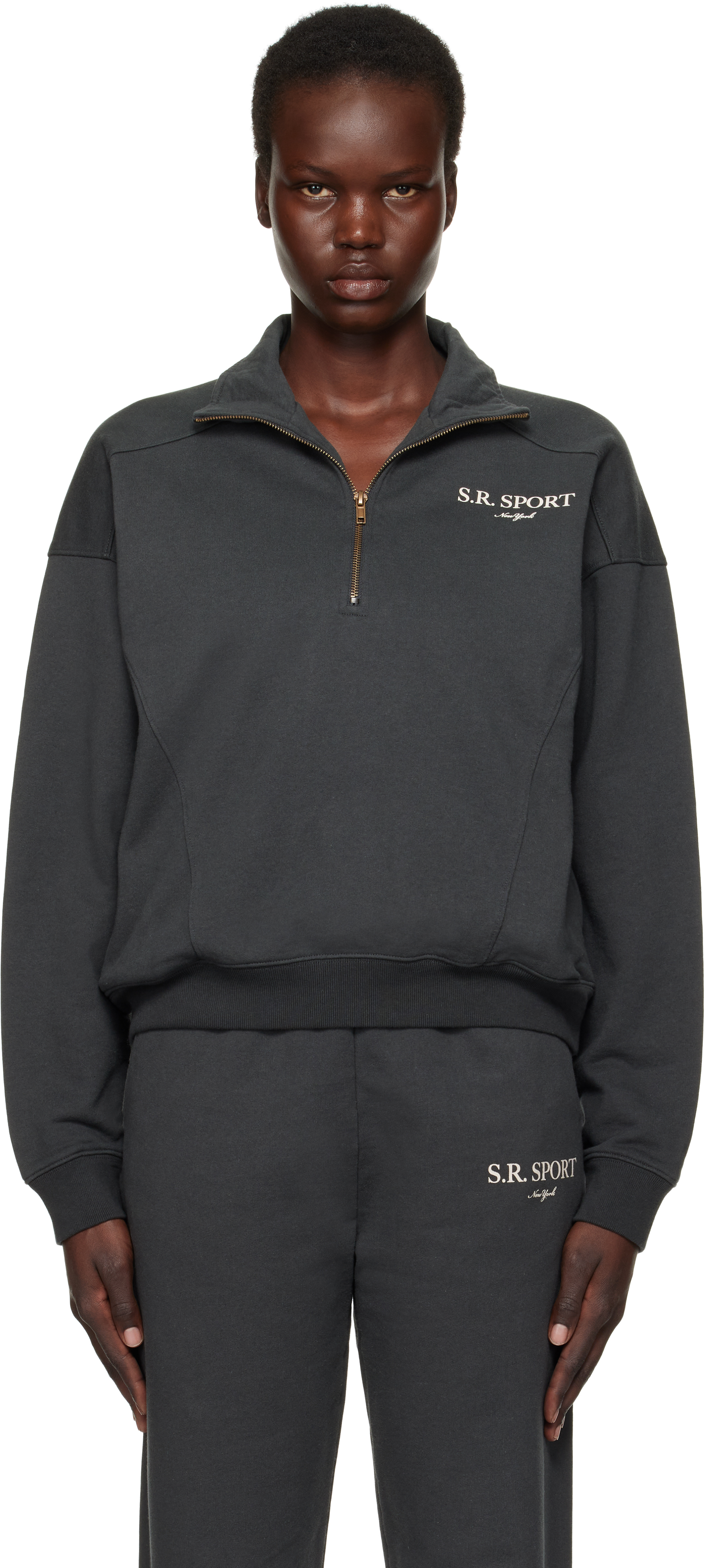 Black 'S. R. Sport' Quarter Zip Sweatshirt