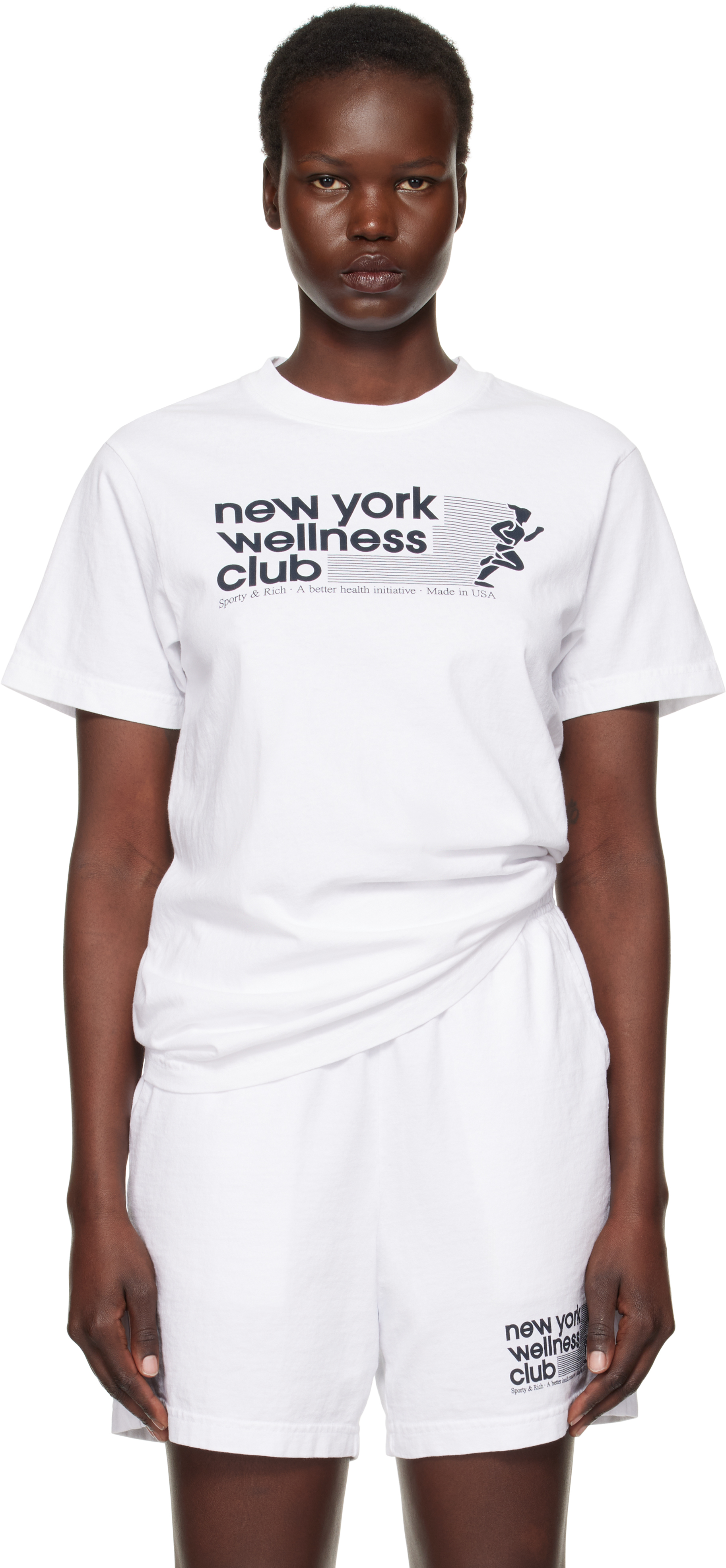 Sporty&Rich| (USA Wellness Club T-Shirt - White/Navy (T White USA 'Wellness Club' T-shirt by Sporty & Rich on Sale