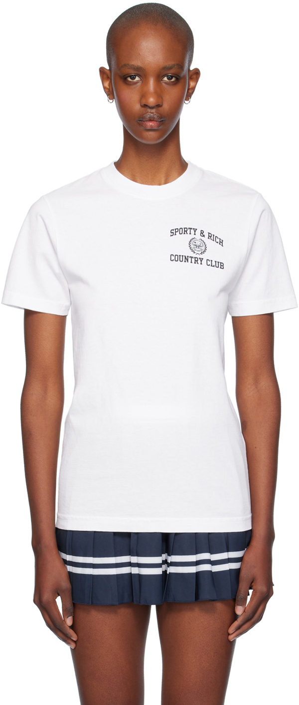 Sporty&Rich| (Varsity Crest T-Shirt (TO043606218GY0319 White Varsity Crest T-shirt by Sporty & Rich on Sale