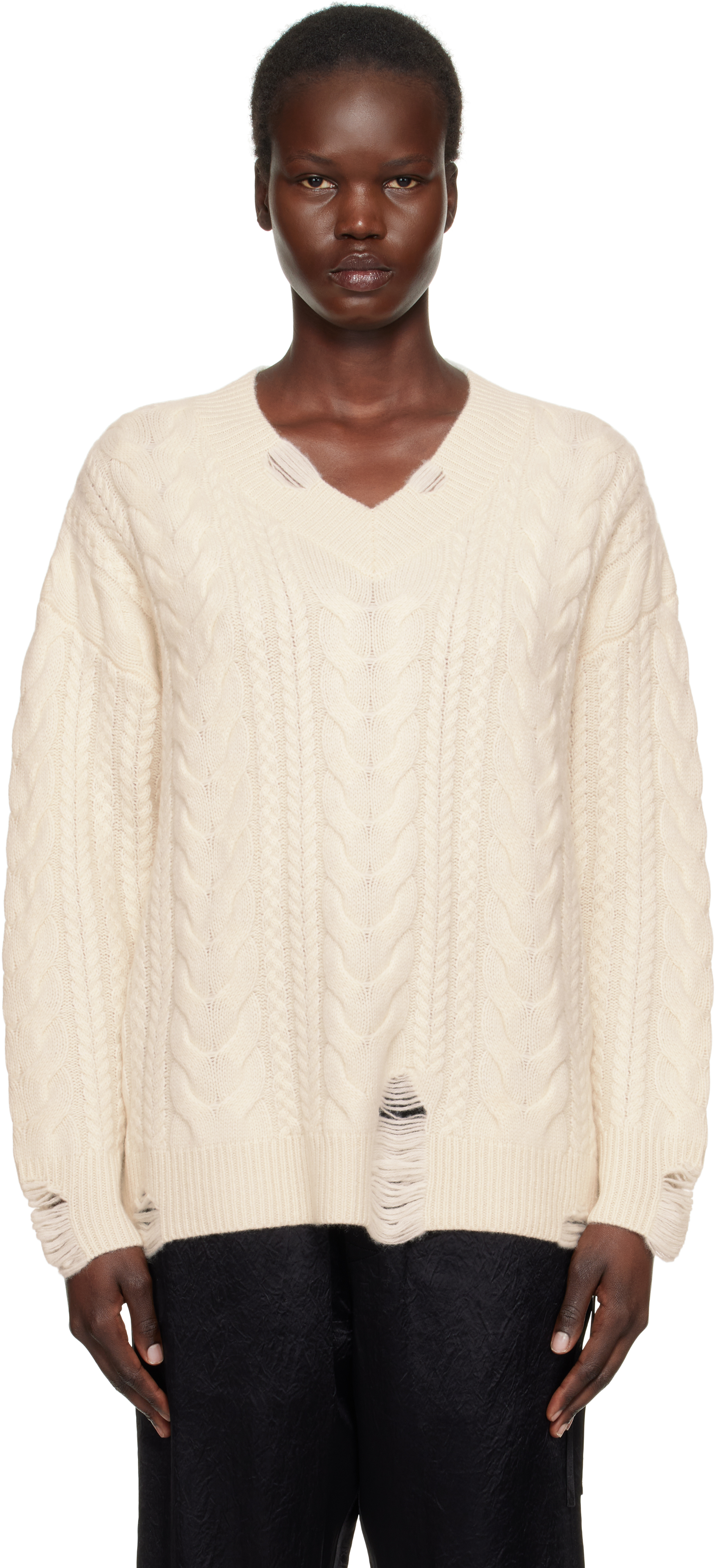 Off-White Valentina Cable V-Neck Sweater