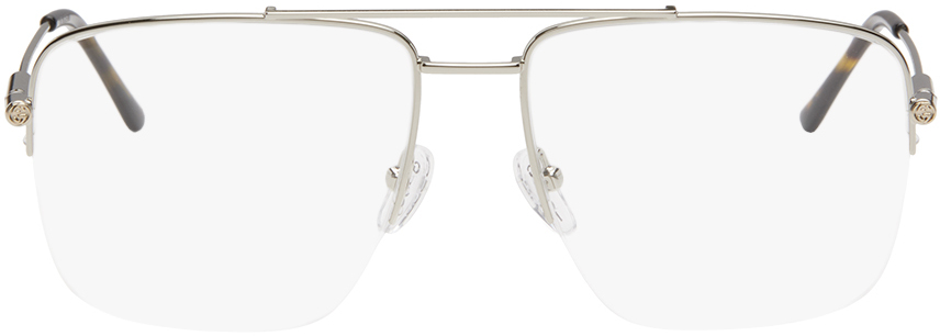 【関税込み】Gucci シルバー アビエイターメガネ Silver Aviator Glasses by Gucci on Sale