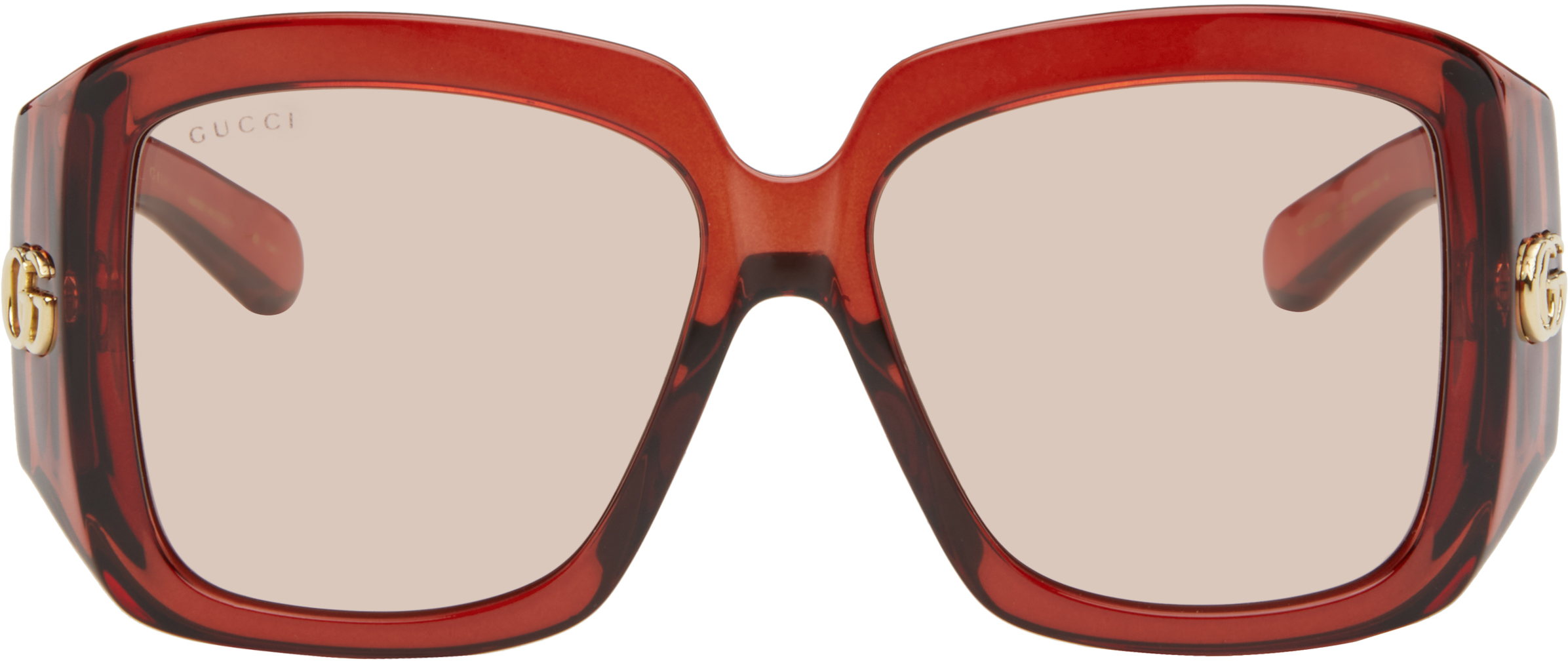 Burgundy GG Corner Rectangular Sunglasses