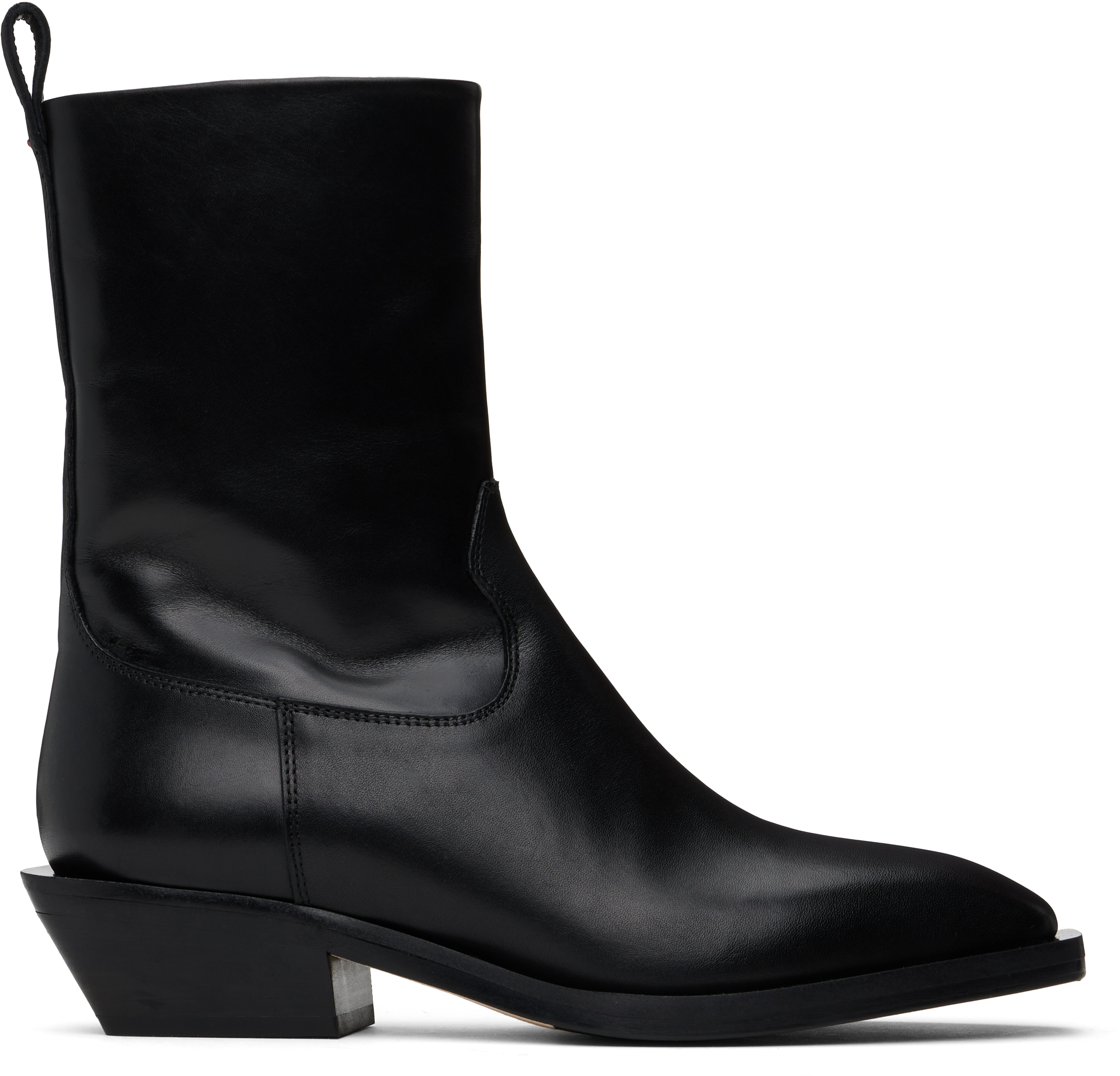 Black Luis Leather Cowboy Ankle Boots