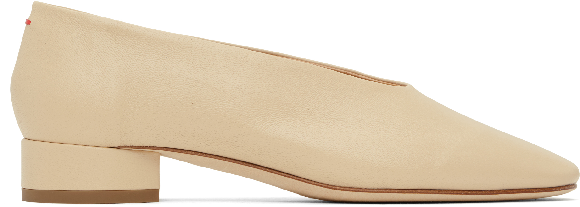 Beige Delia Leather Ballerina Flats