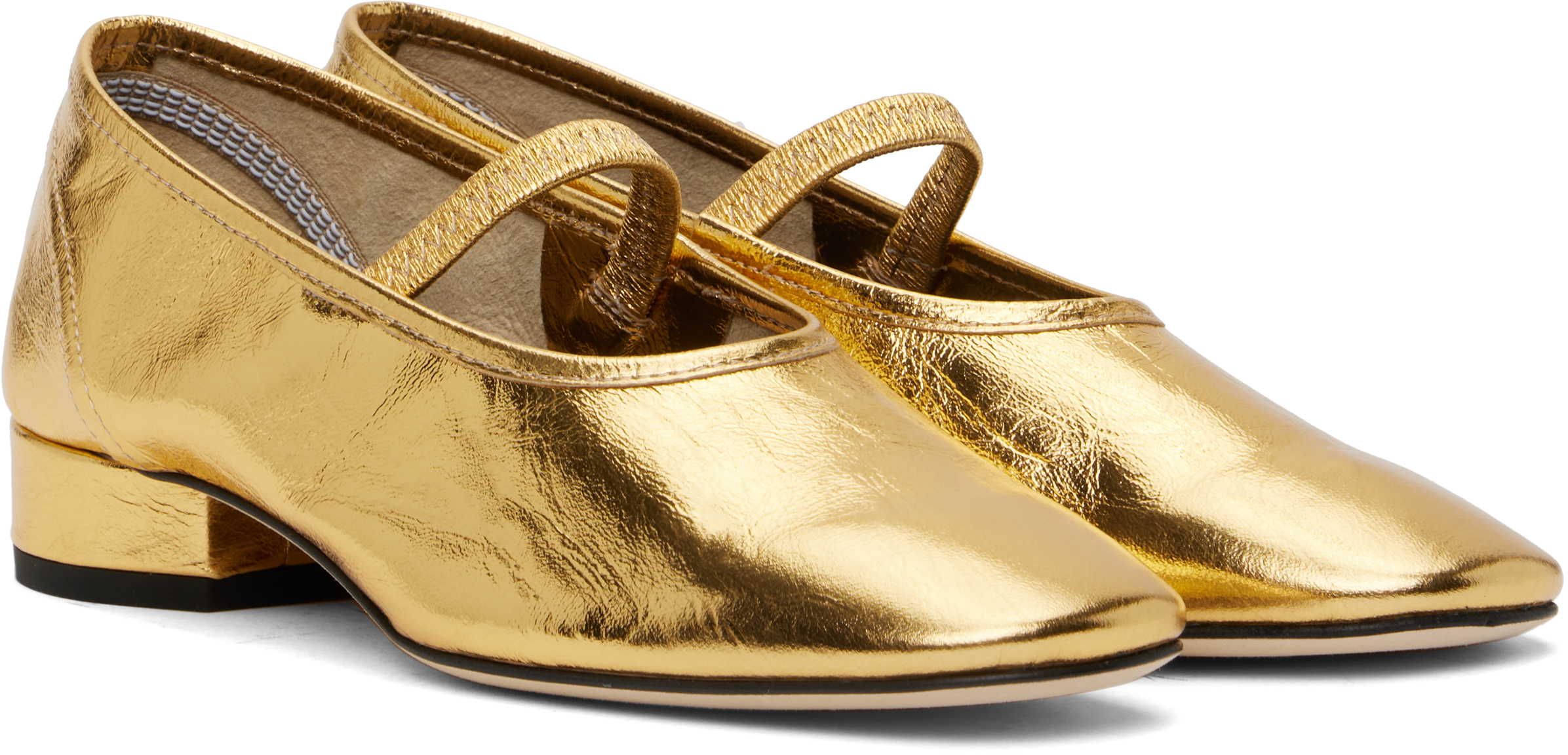 AEYDE GOLD PIPPA LEATHER BALLERINA FLATS
