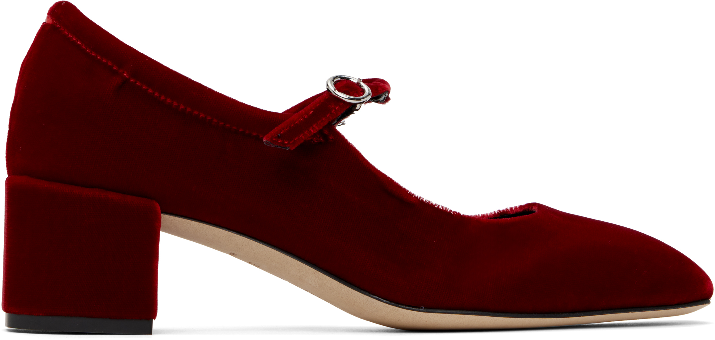 Red Aline Velvet Mary-Jane Heels