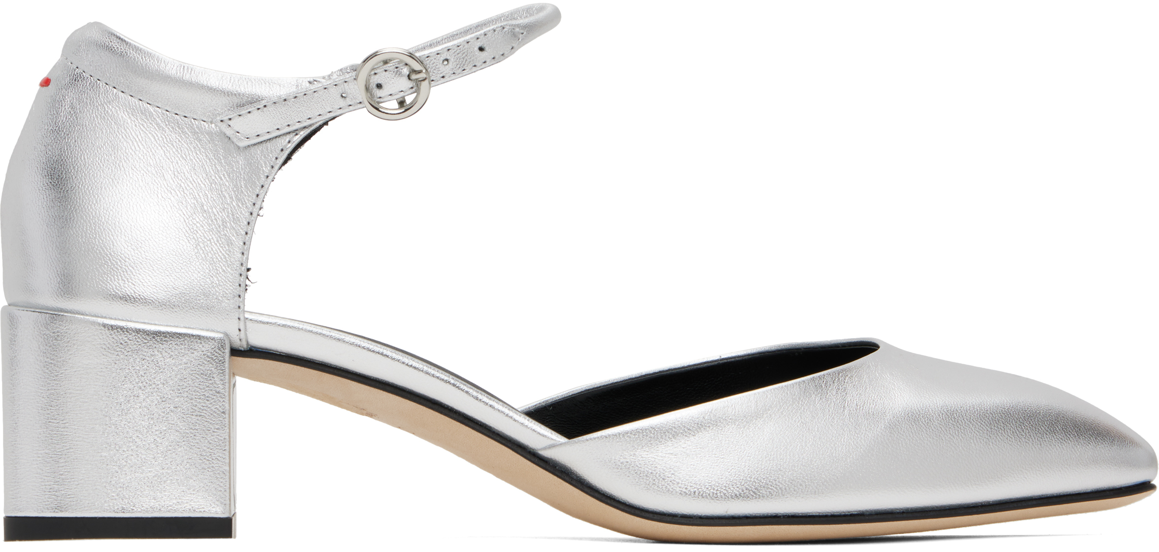 Silver Magda Leather Mary-Jane Heels