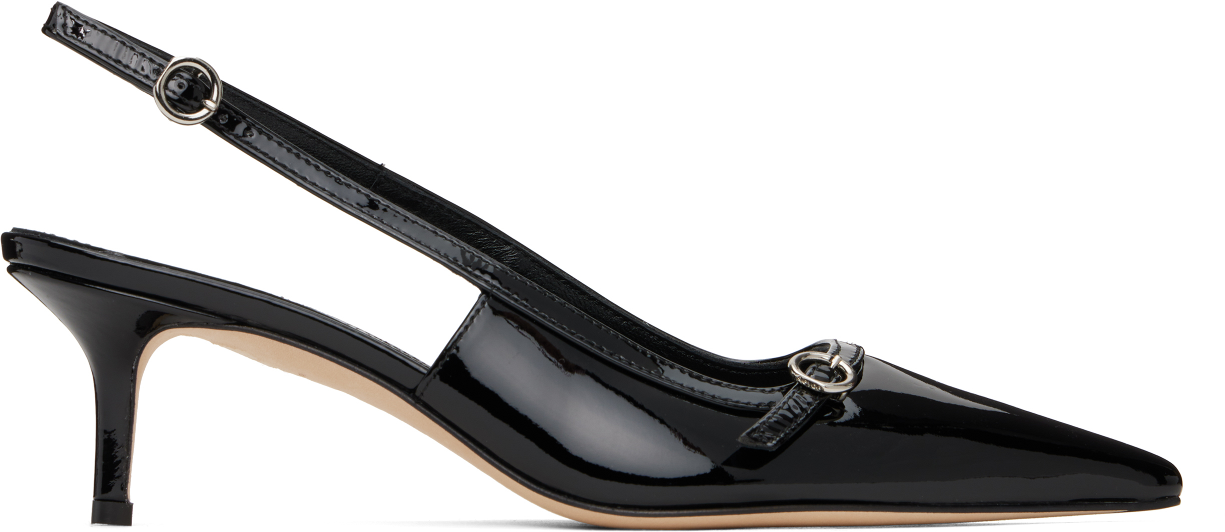 Black Saba Leather Slingback Heels