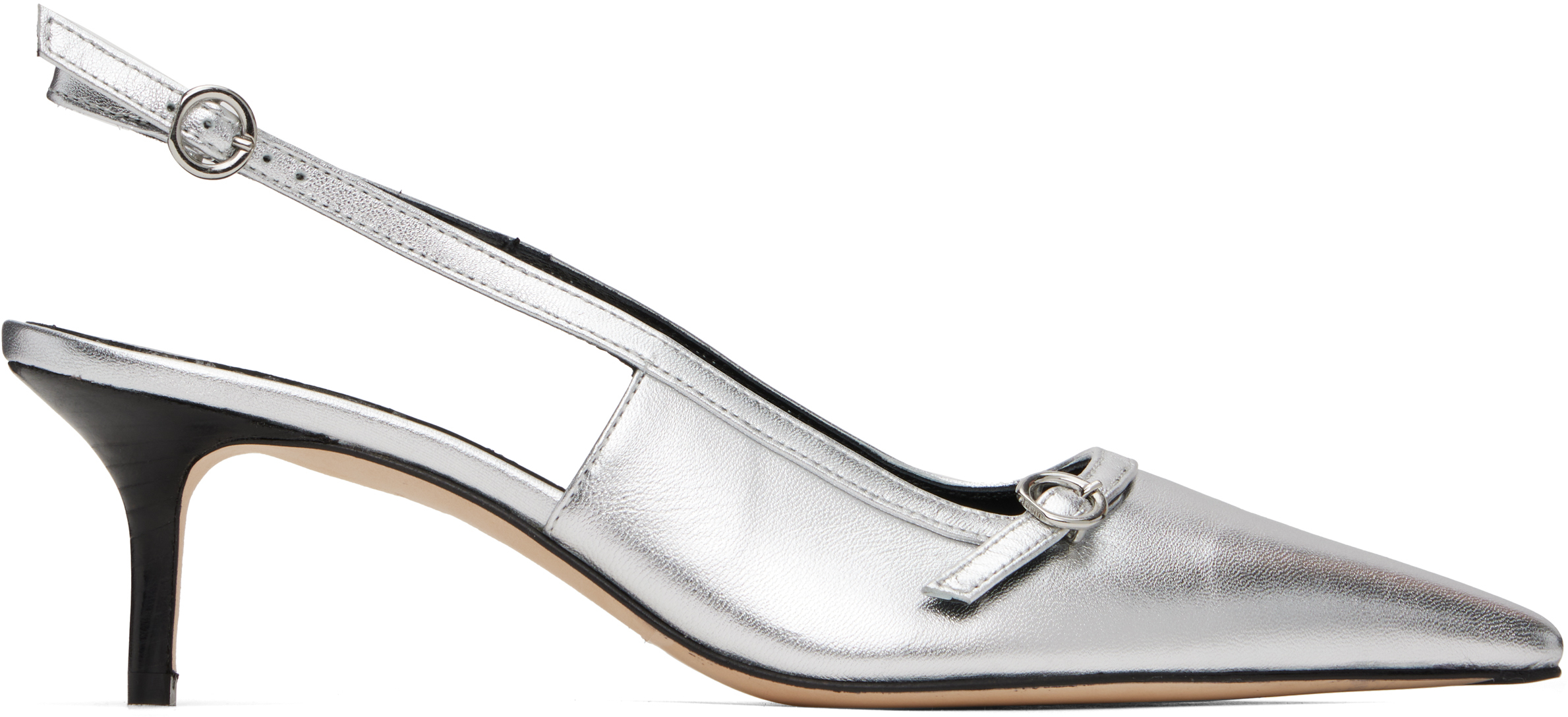 Silver Saba Leather Slingback Heels