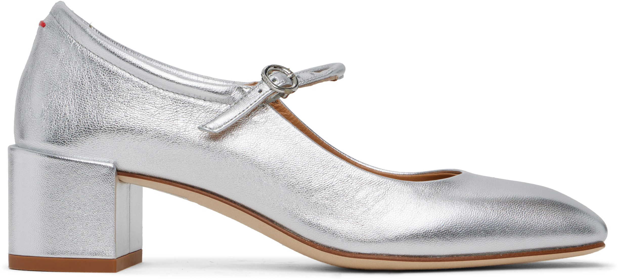 Silver Aline Leather Mary-Jane Heels