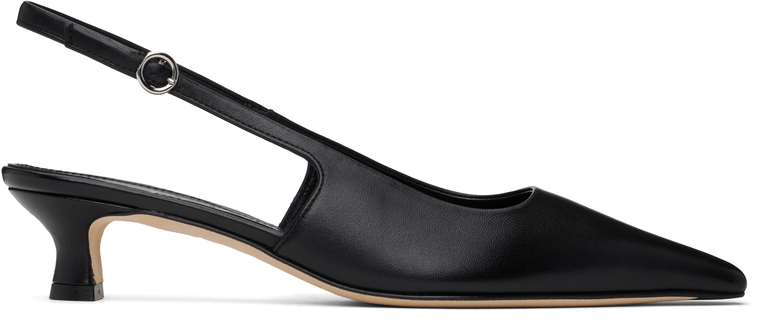 Shop Aeyde Black Catrina Leather Slingback Heels