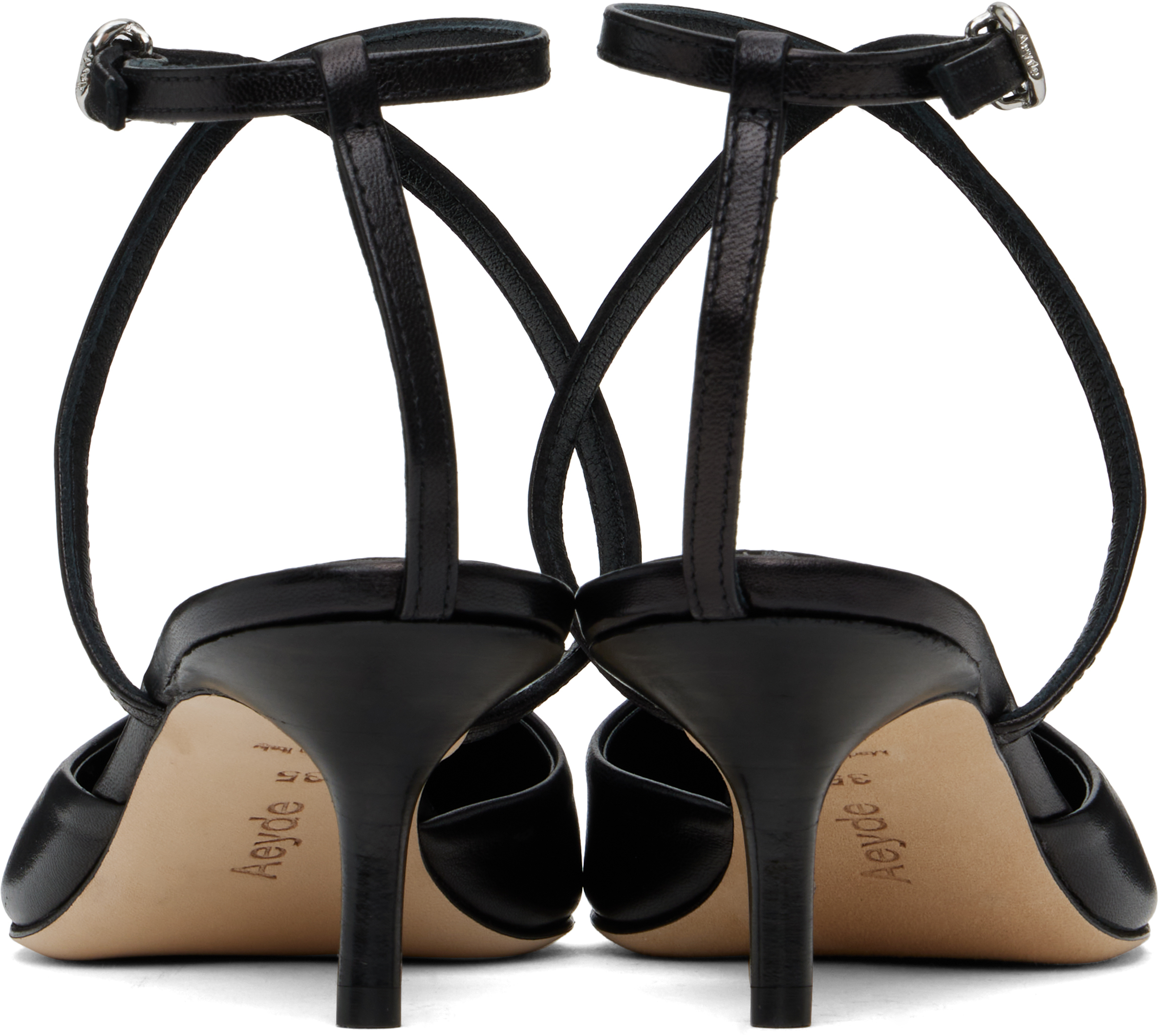 Shop Aeyde Black Salome Nappa Leather Heels