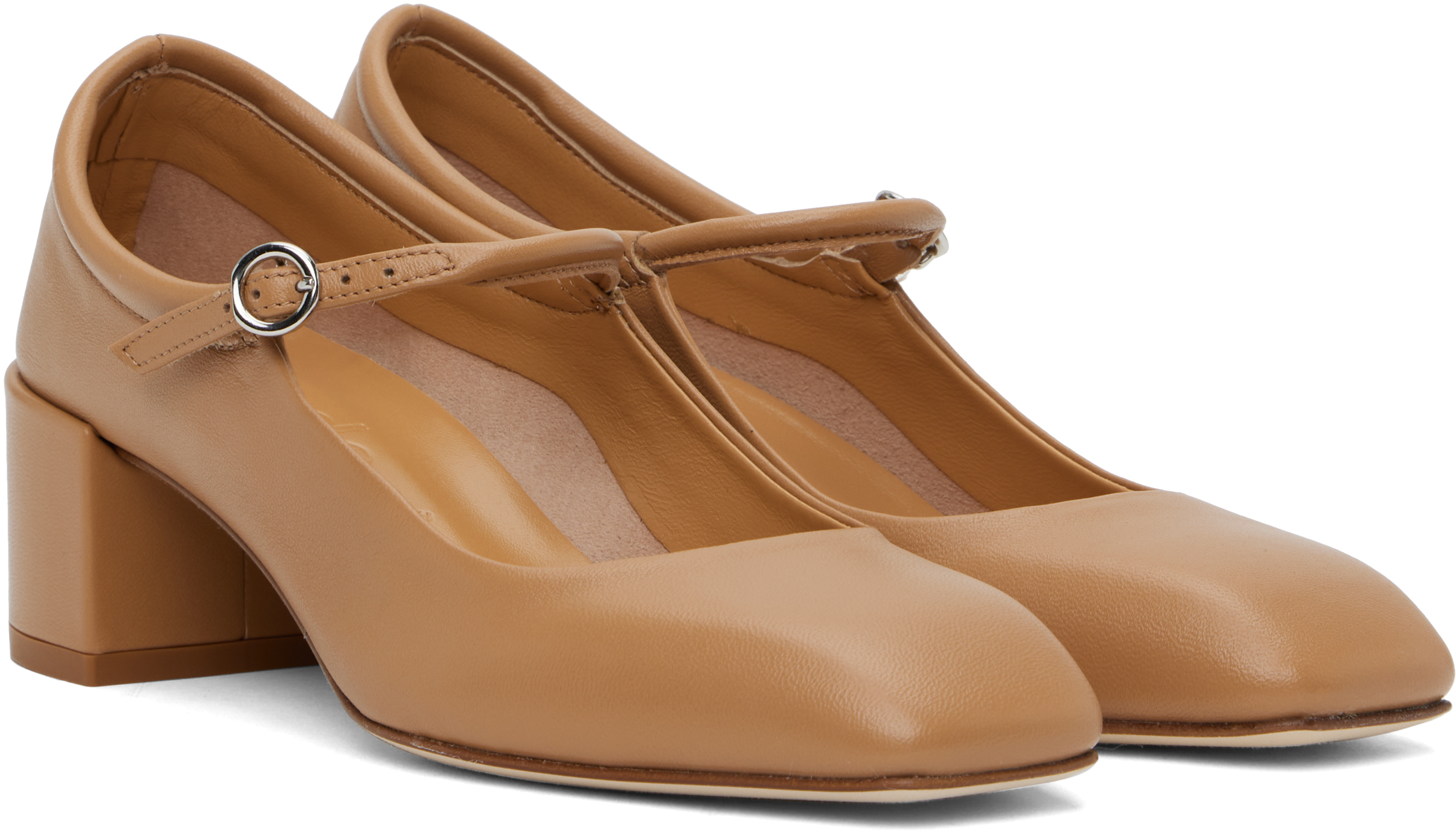 Aeyde Brown Aline Leather Mary-jane Heels In Hazelnut