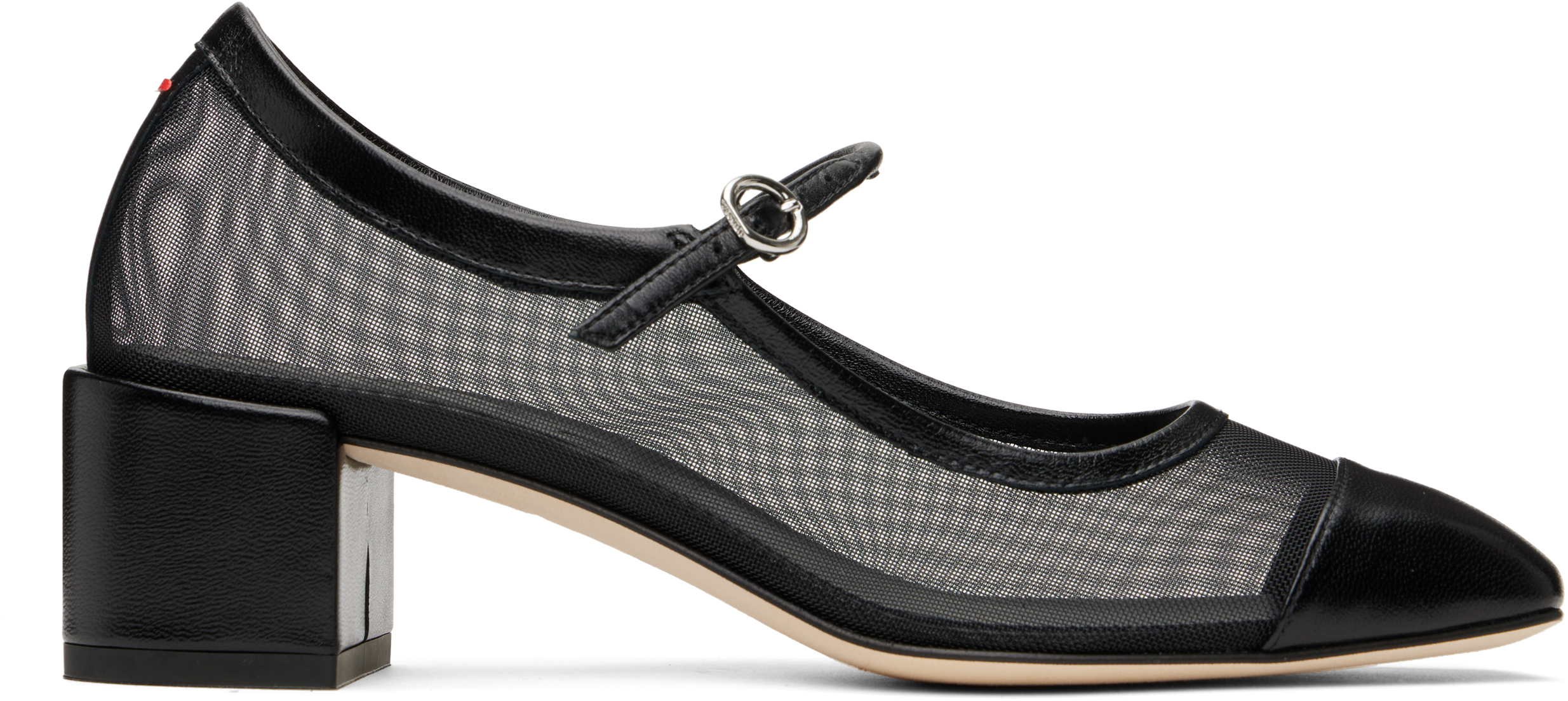 Black Aline Mesh Mary-Jane Heels