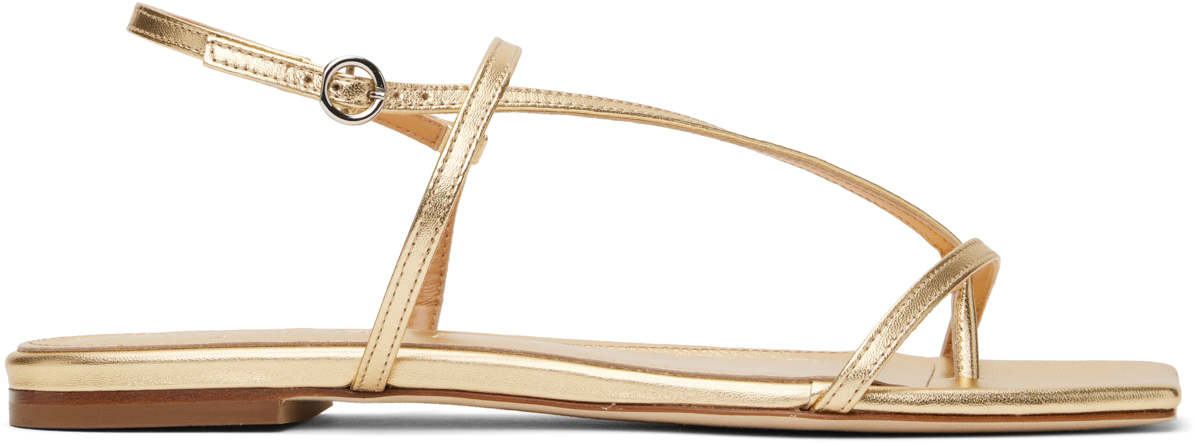 Gold Ella Leather Toe-Post Sandals