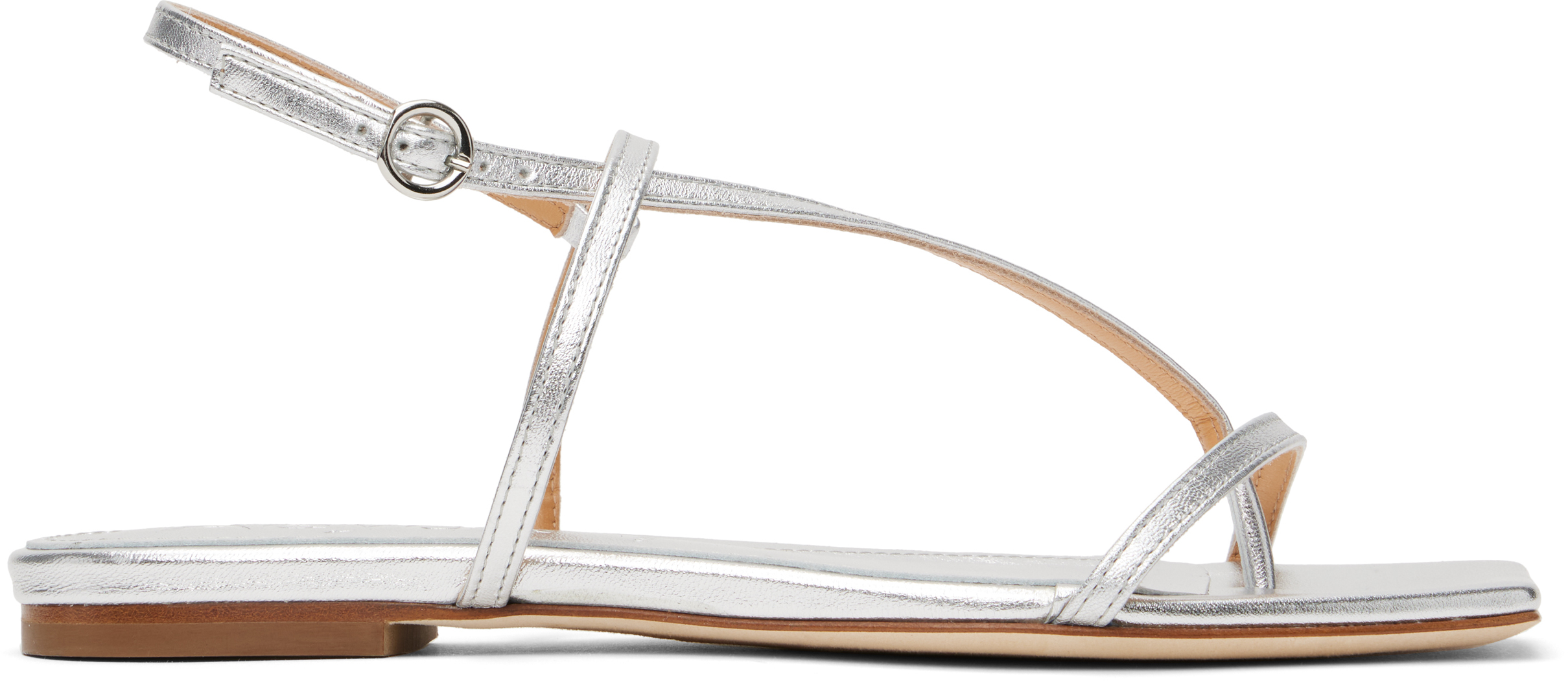 Silver Ella Leather Toe-Post Sandals