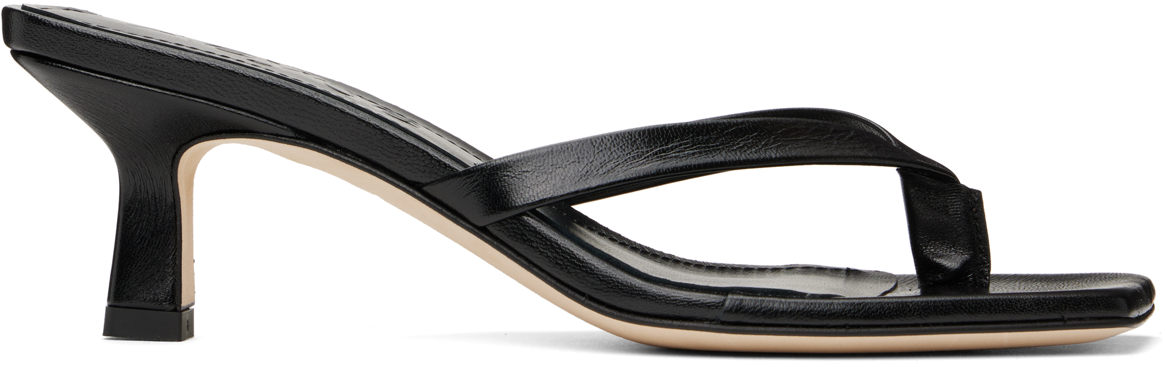 Black Wilma Leather Toe-Post Heeled Sandals