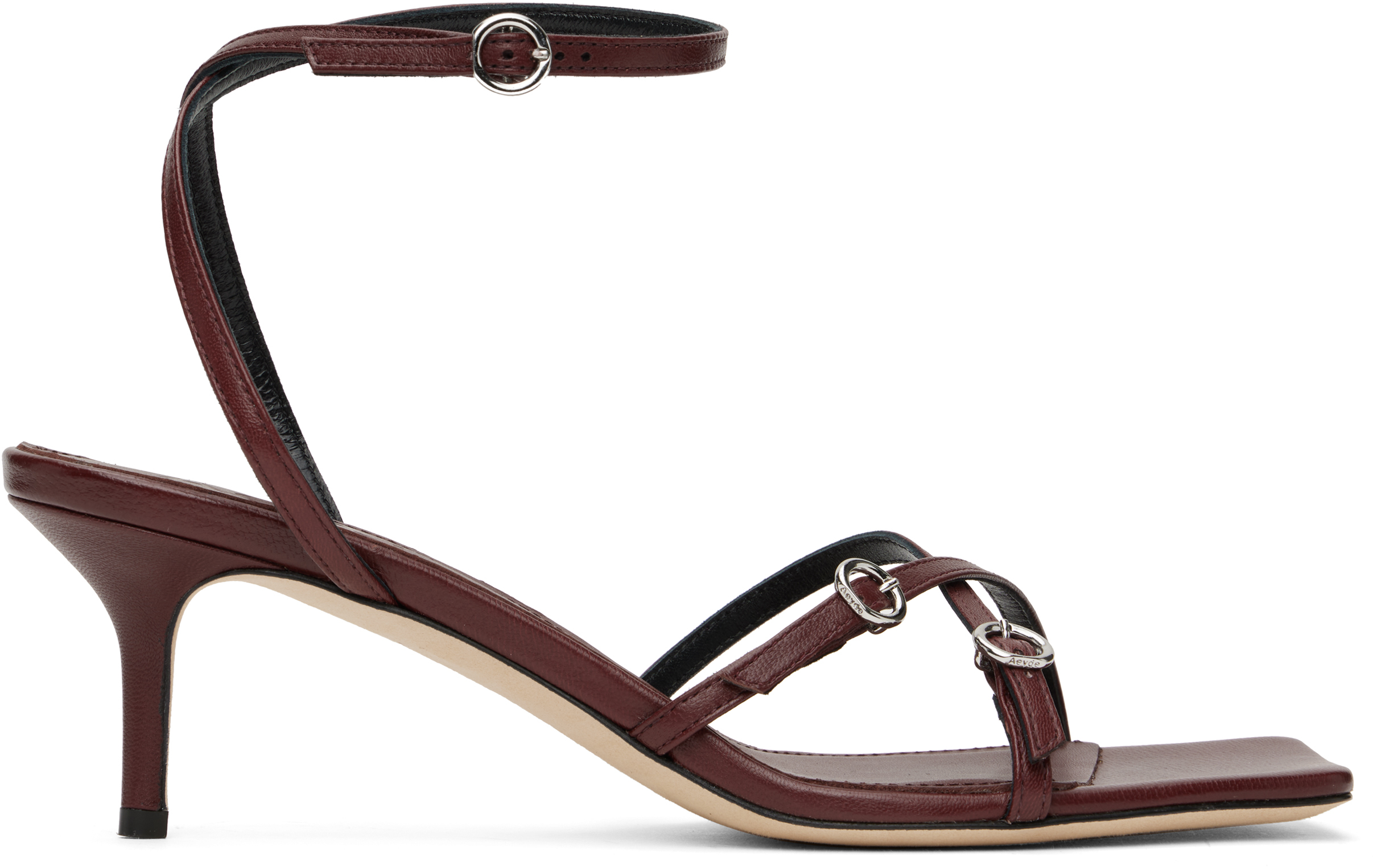 Burgundy Libby Leather Kitten Heeled Sandals