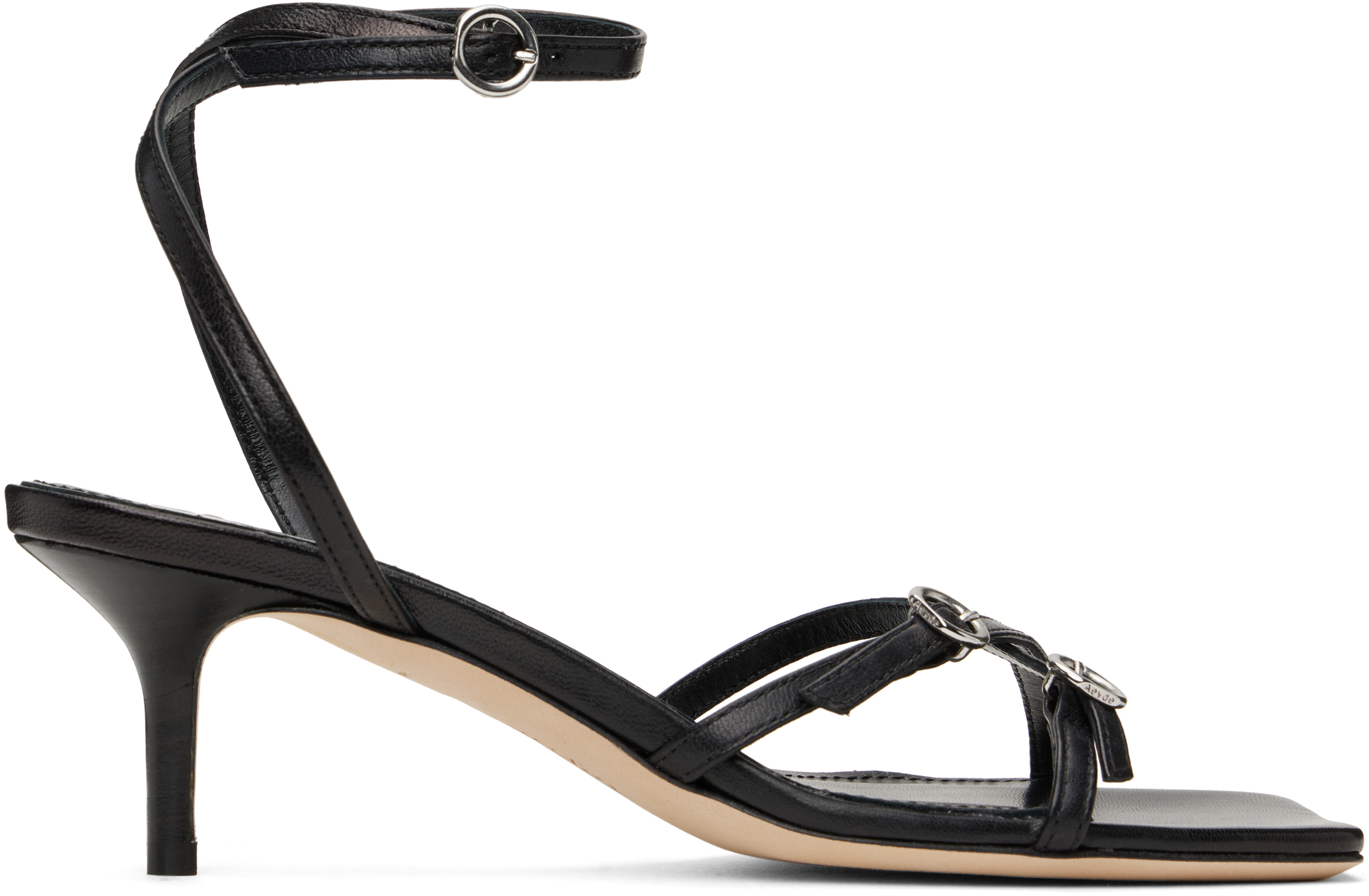 Black Libby Leather Kitten Heeled Sandals