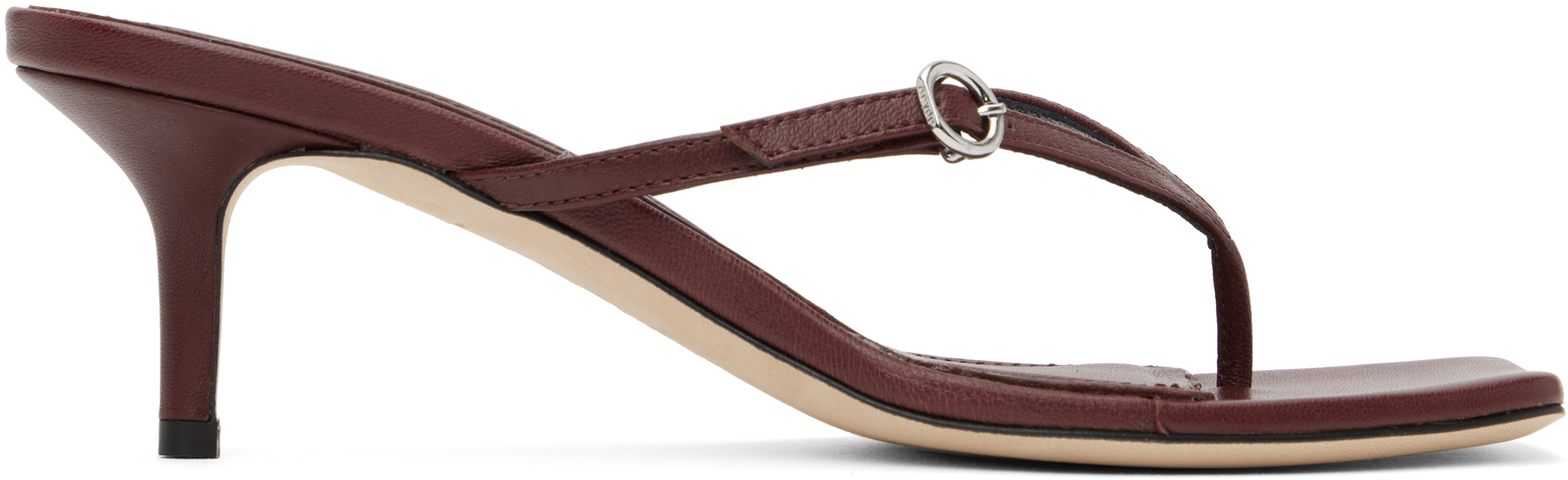 Burgundy Leigh Leather Toe-Post Heeled Sandals