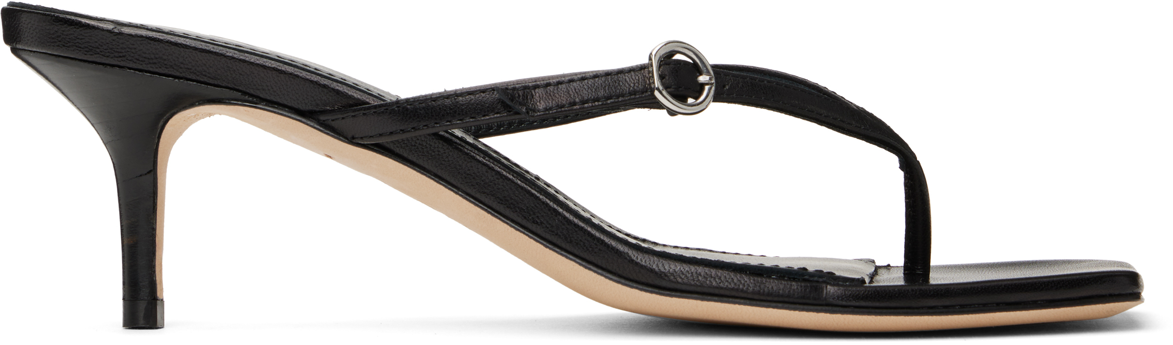 Black Leigh Leather Toe-Post Heeled Sandals