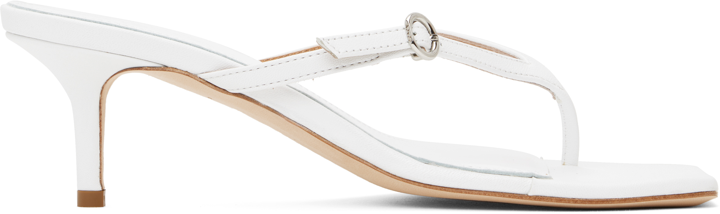 White Leigh Leather Toe-Post Heeled Sandals