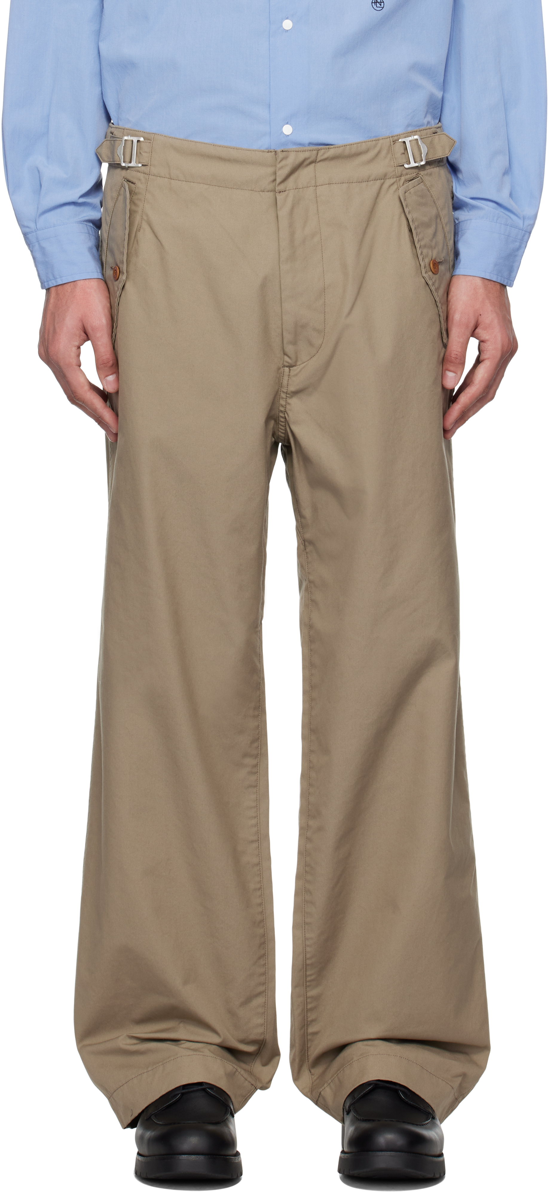 Khaki Side Belt Wide Trousers