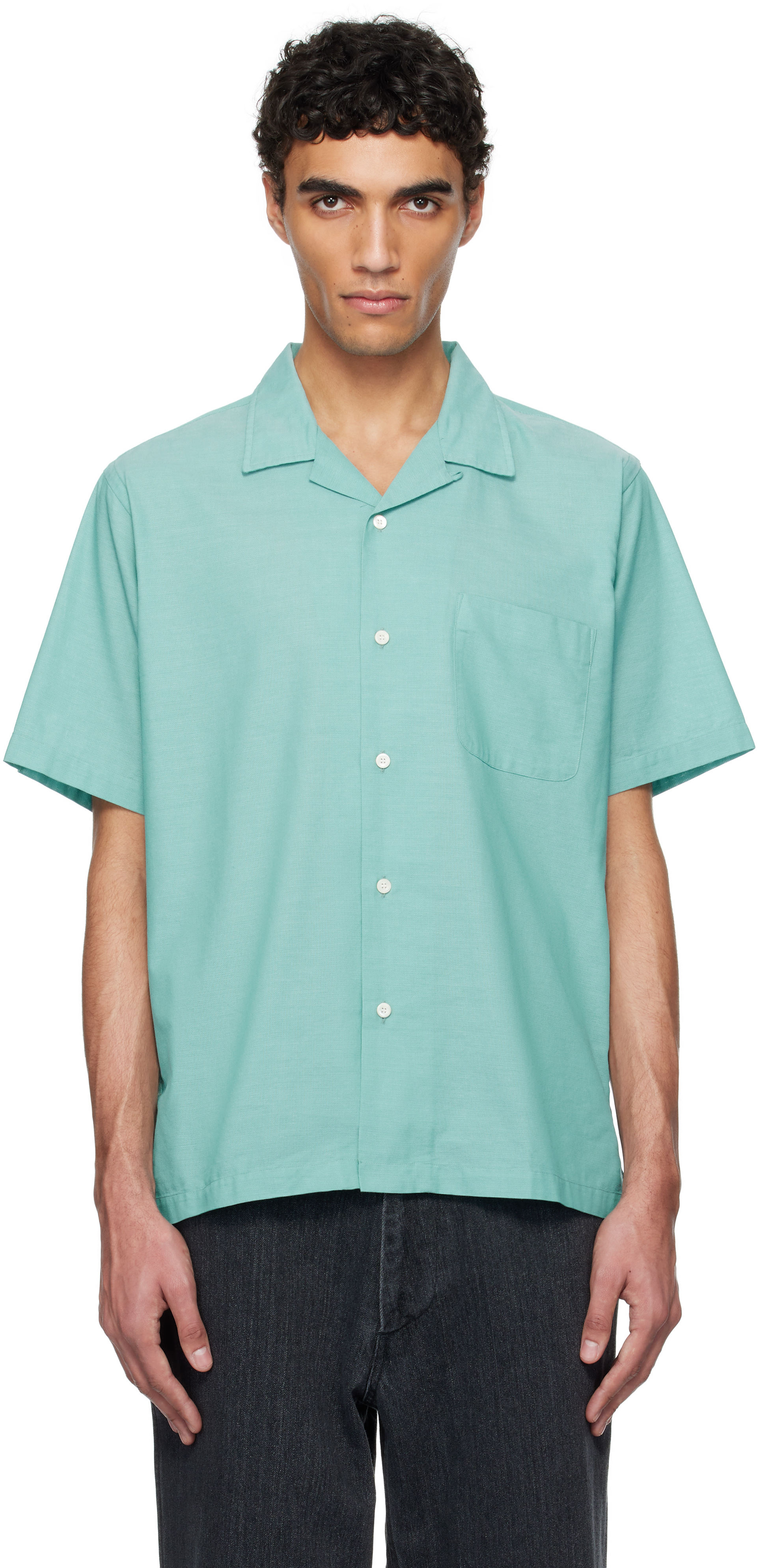 nanamicaのグリーン オープンカラー パナマ 半袖シャツがセール中