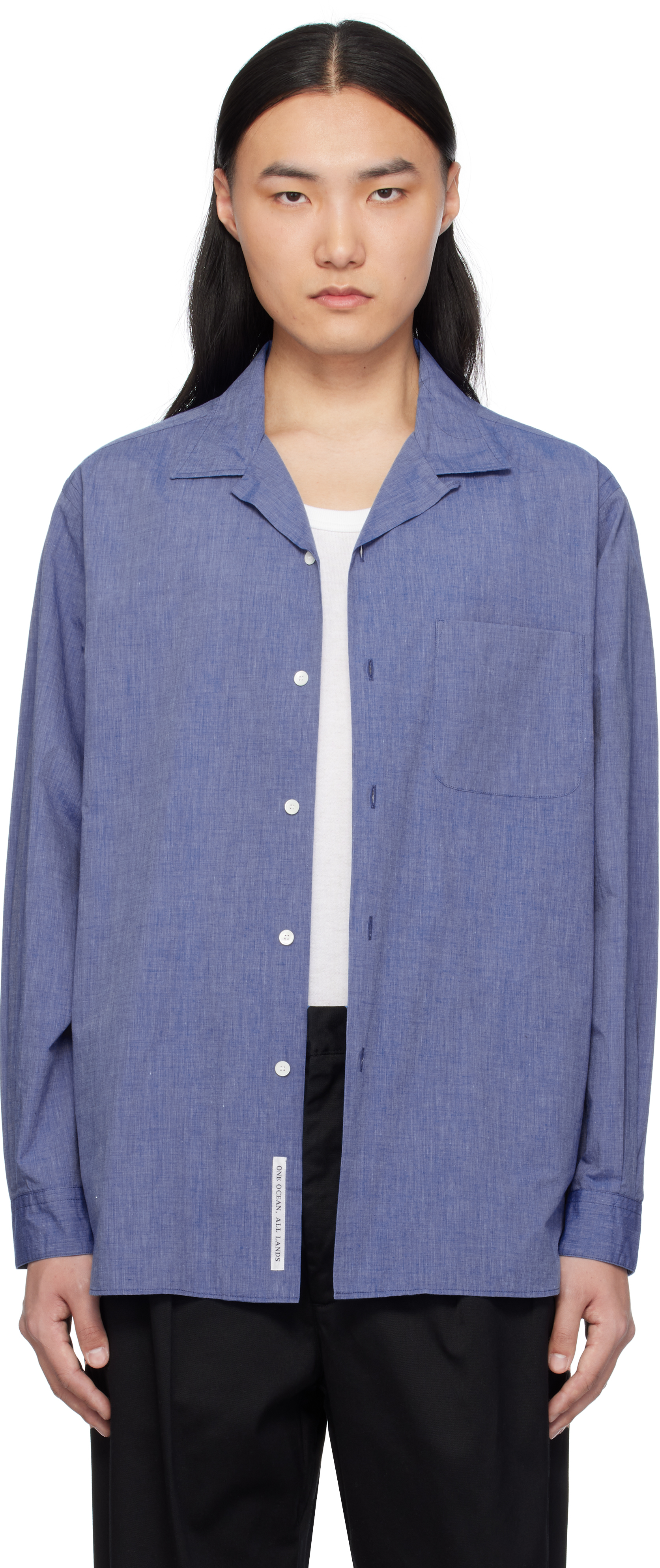 Blue Open Collar End On End Shirt by nanamica on Sale