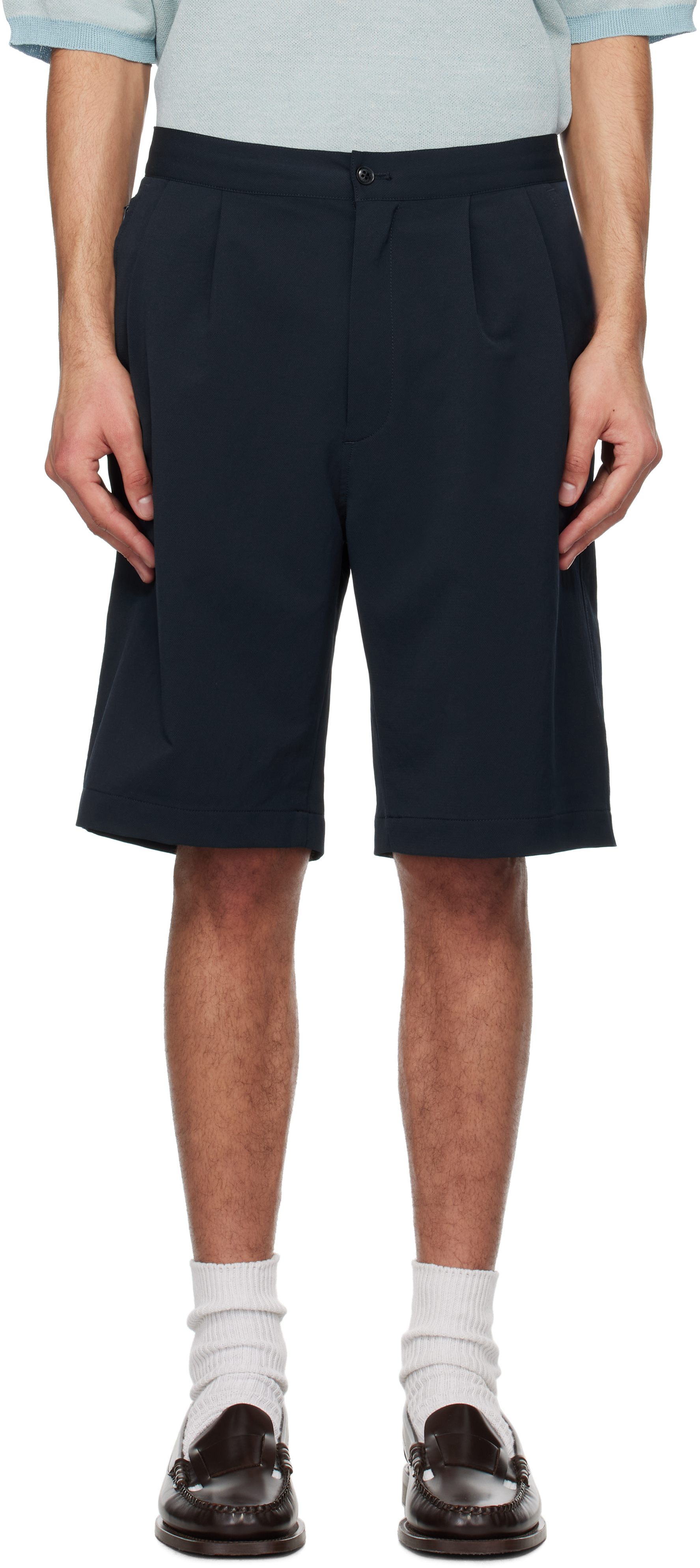 Nanamica Navy Double Pleats Shorts In Navy
